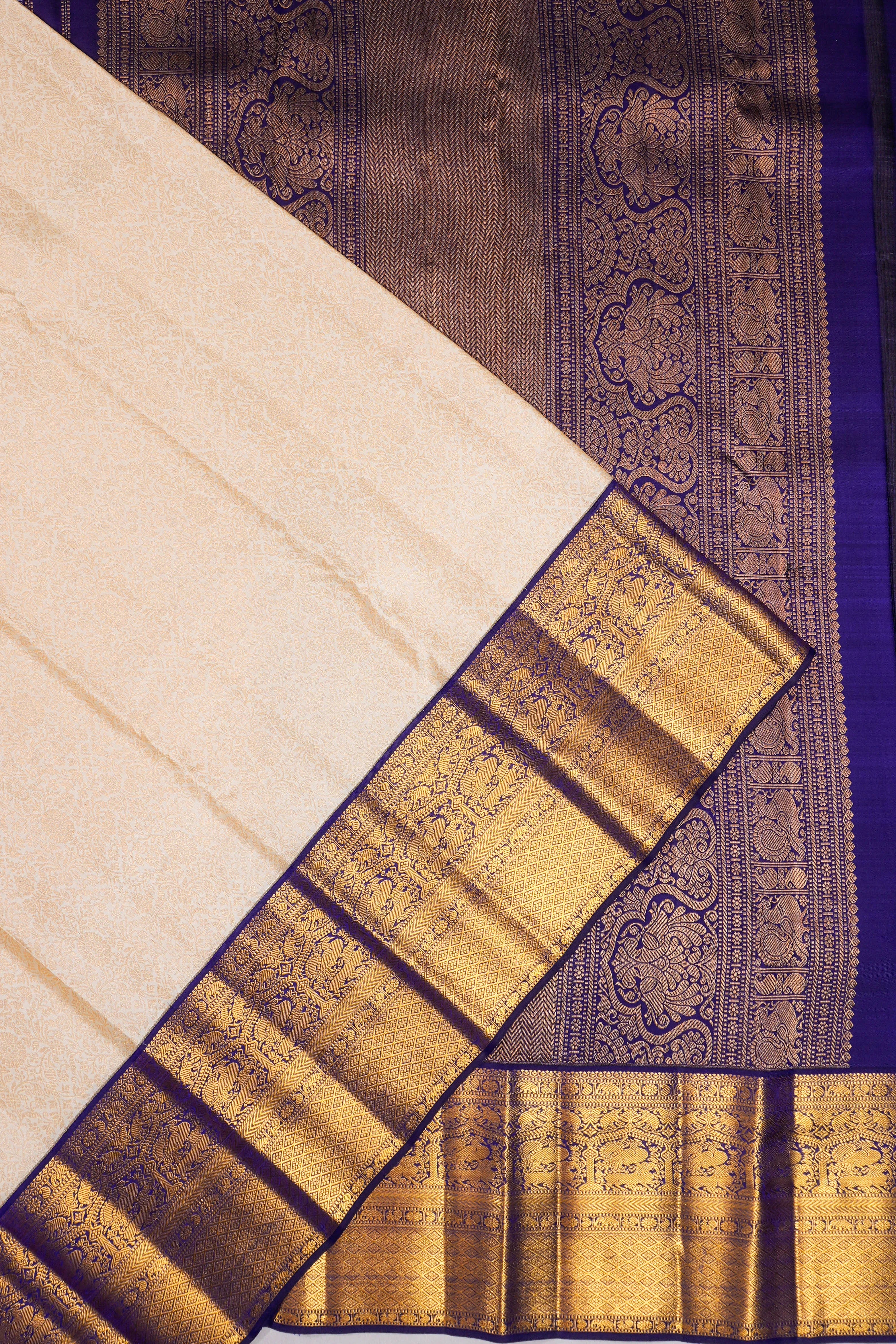 Kanchipuram Silk Brocade Cream Saree