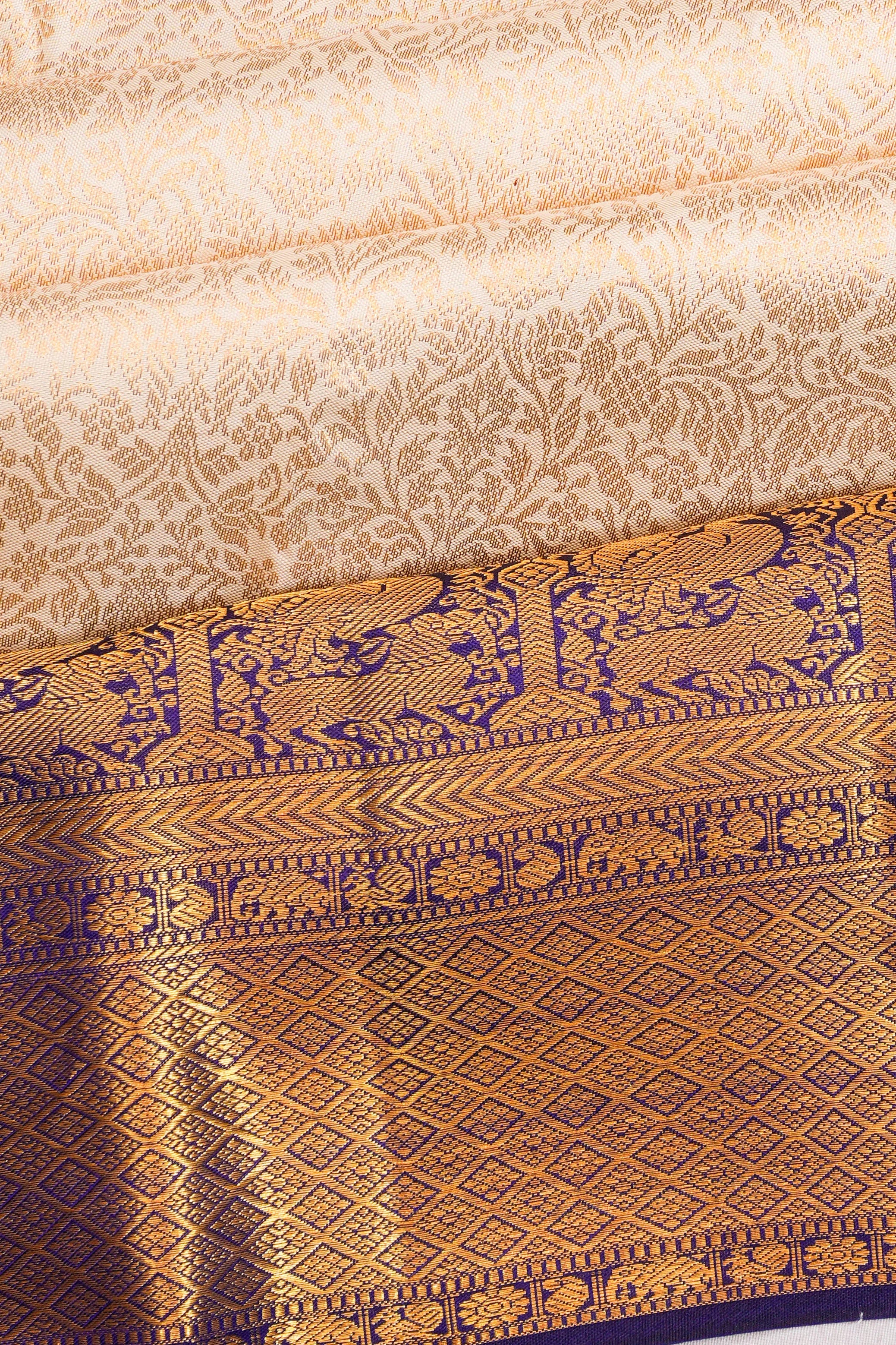 Kanchipuram Silk Brocade Cream Saree