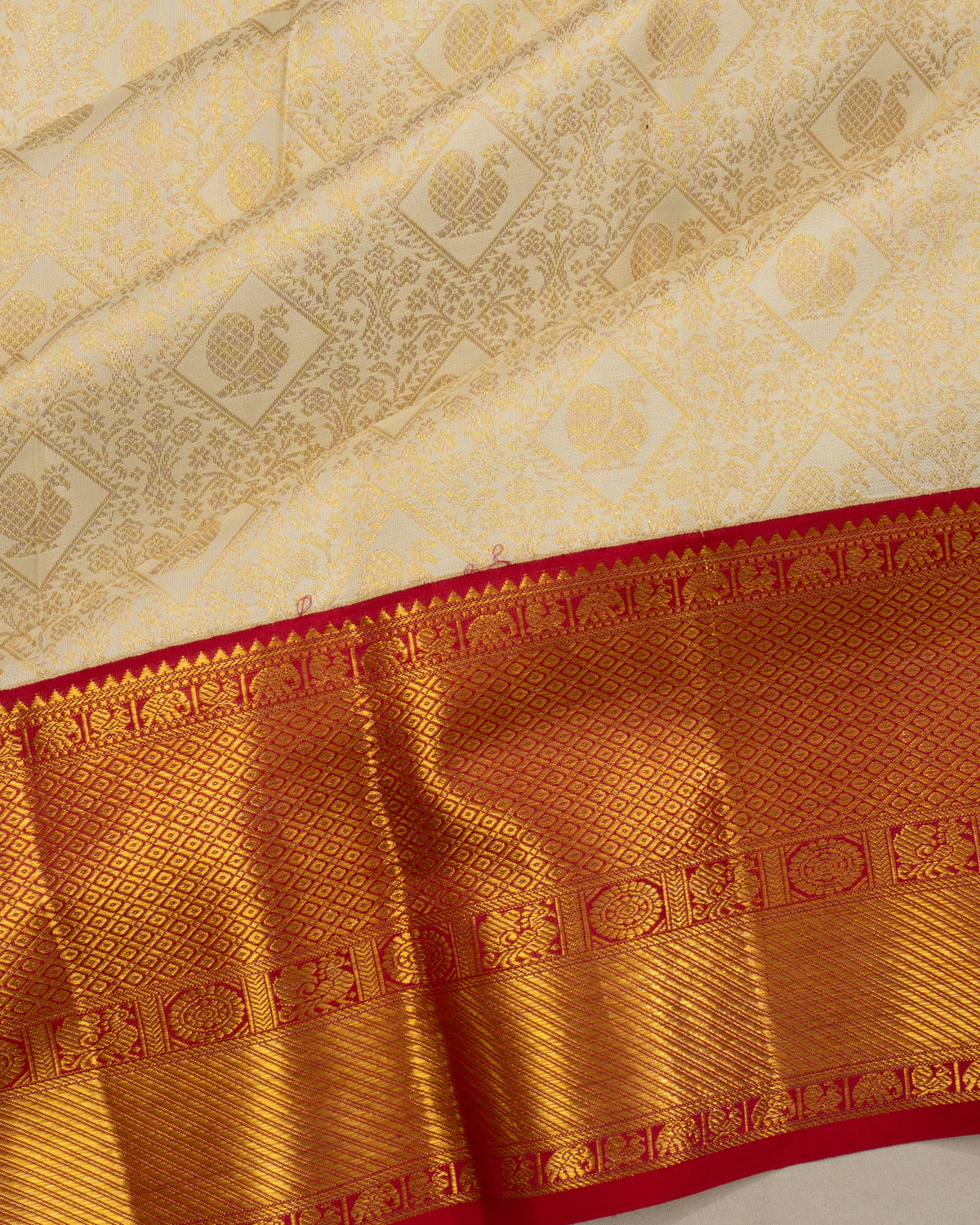Kanchipuram Silk Brocade Off White Saree