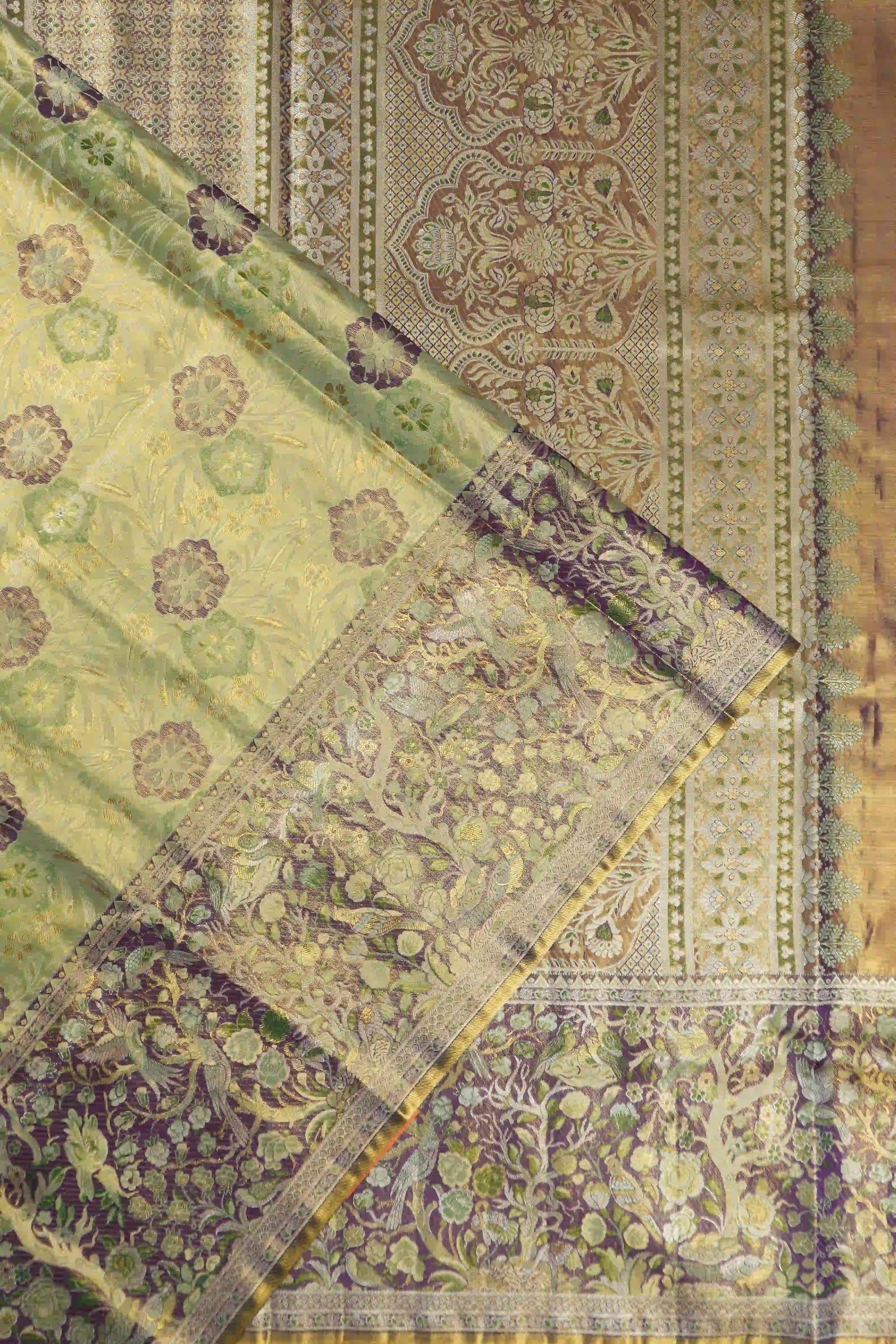 Taranga Kanchi Silk Tissur Brocade Pastel Green Saree