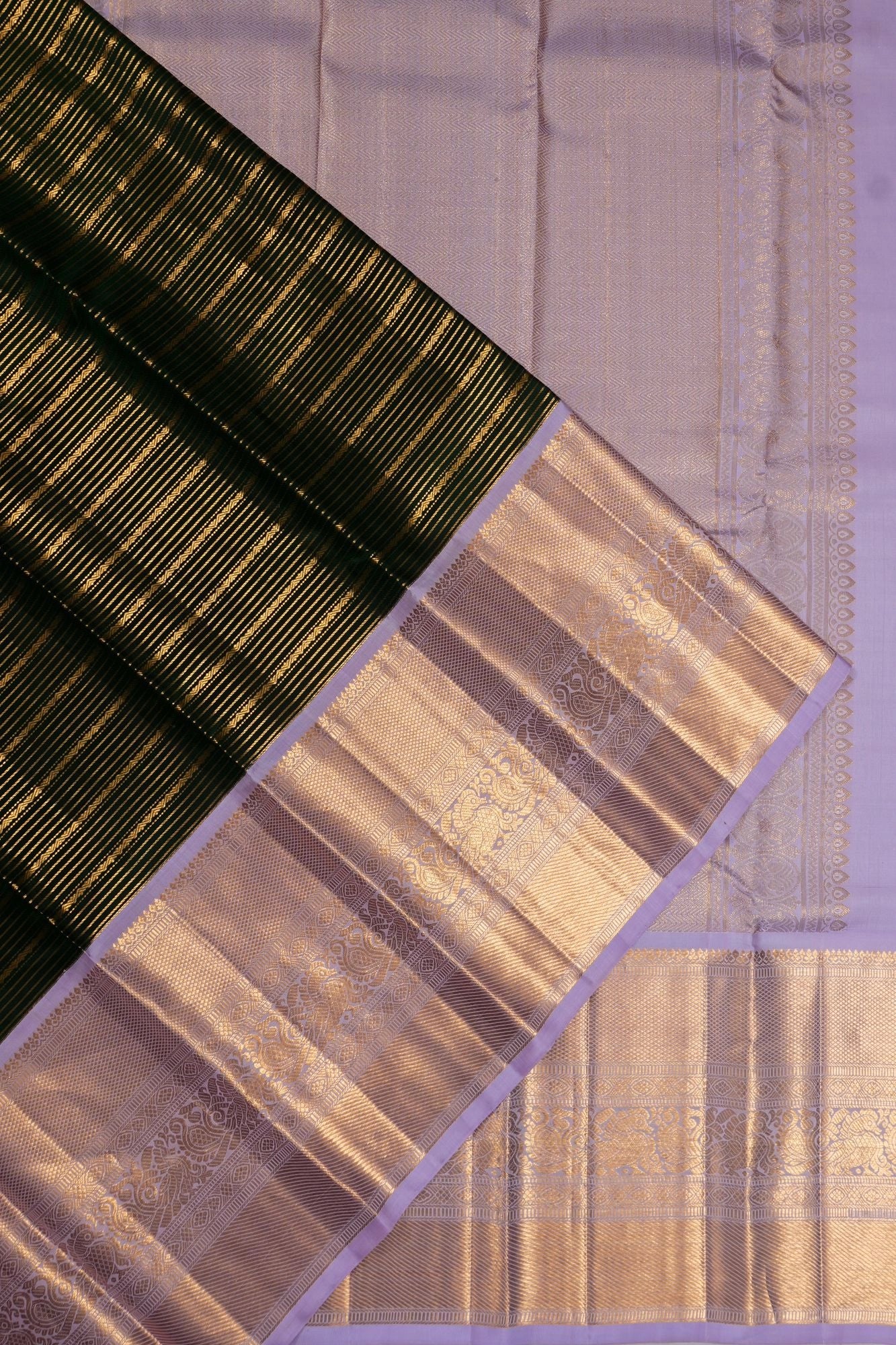 Classic Kanchipuram Silk Lines Dark Green Saree