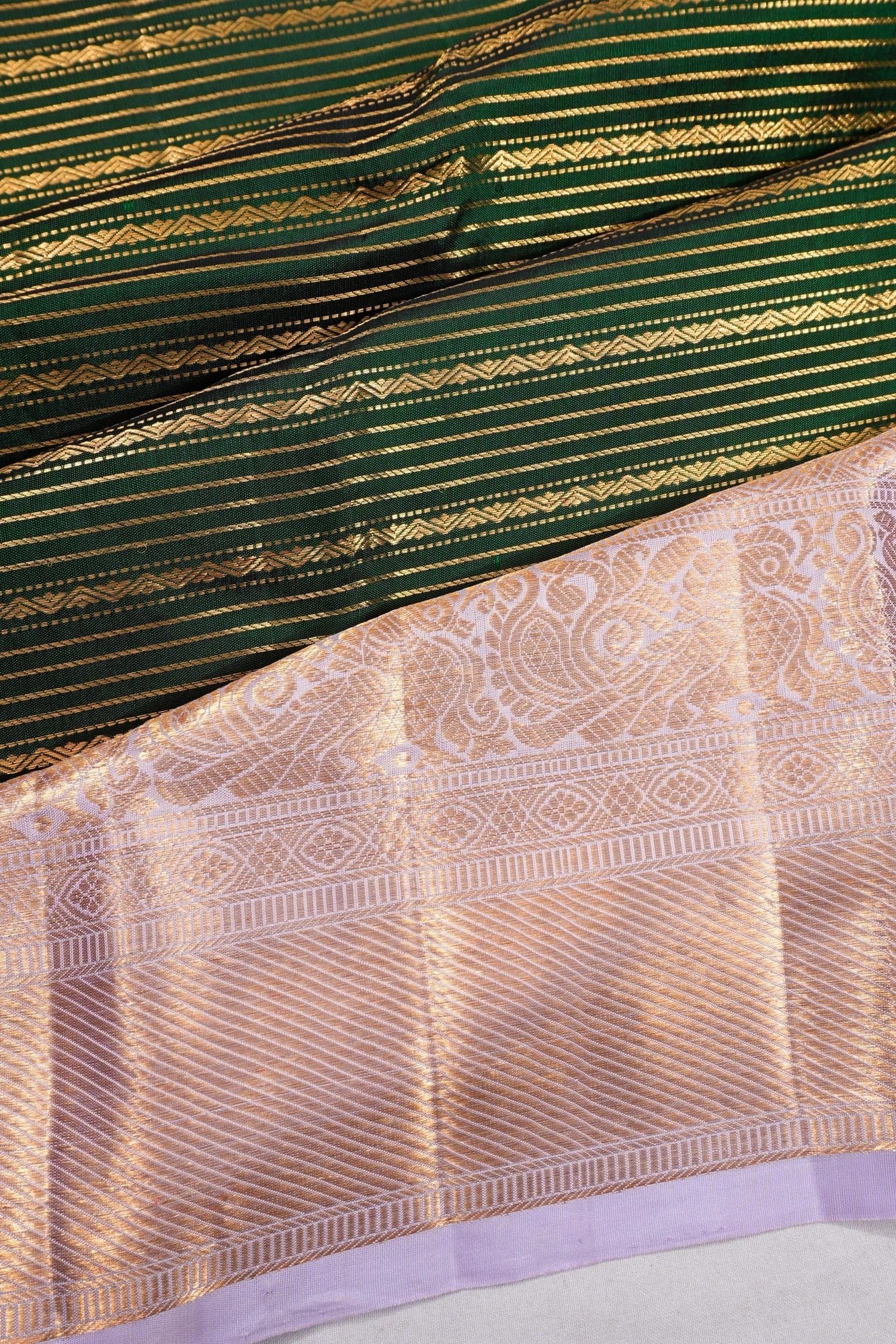 Classic Kanchipuram Silk Lines Dark Green Saree
