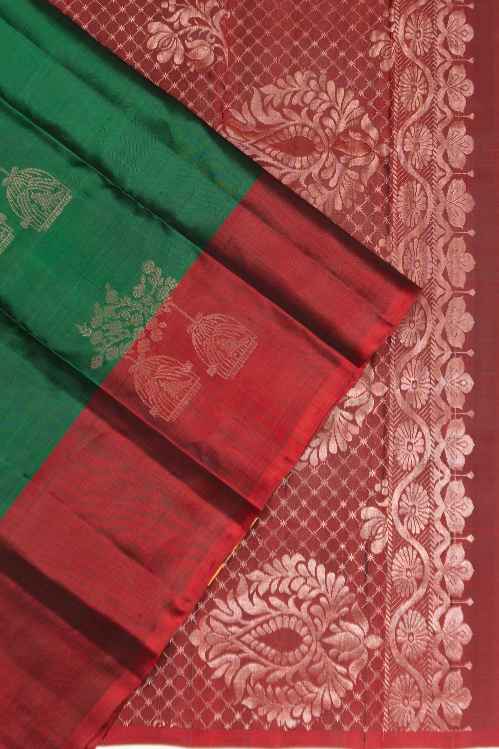 Taranga Kanchi Silk Butta Bottle Green Saree