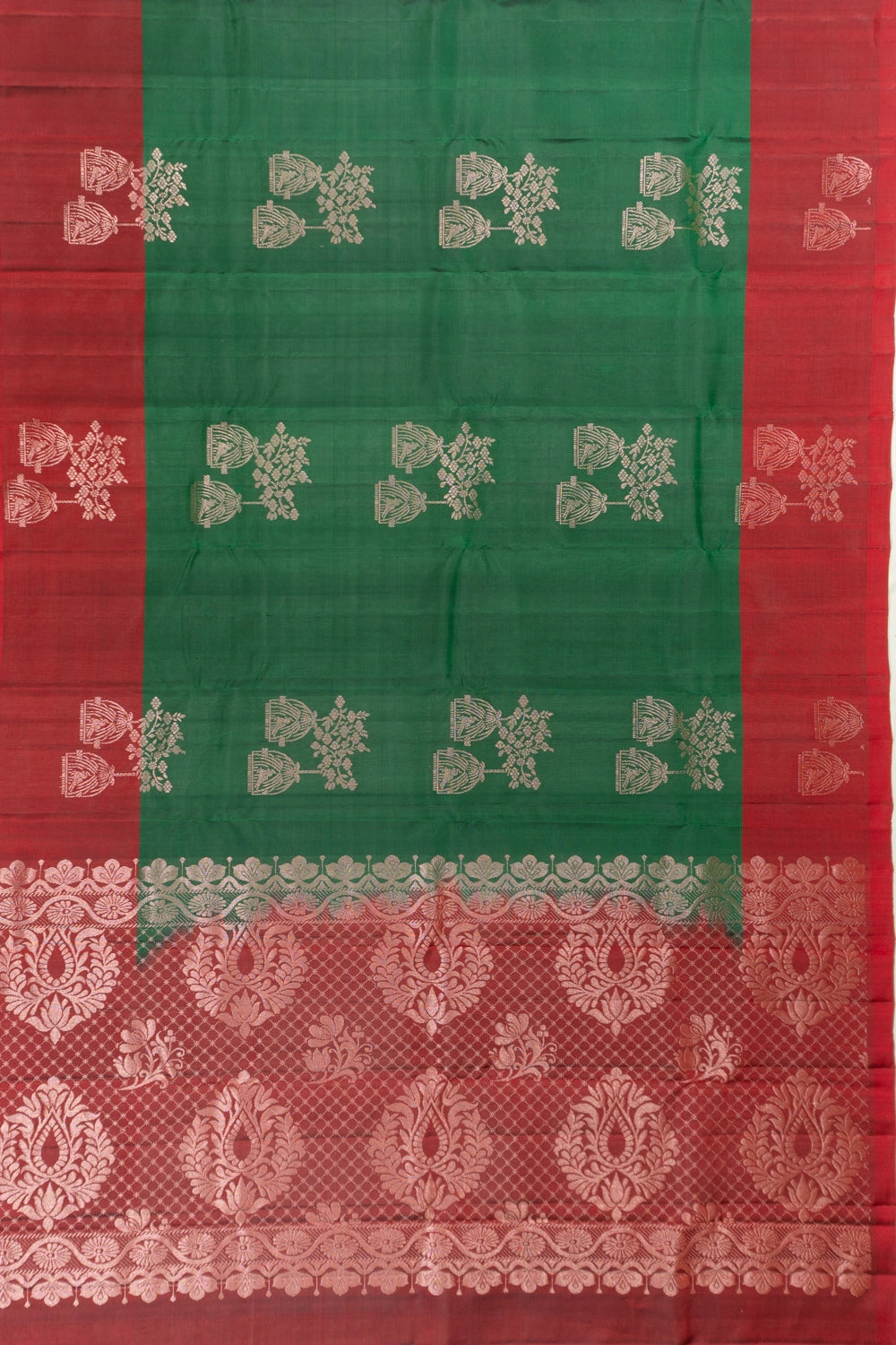 Taranga Kanchi Silk Butta Bottle Green Saree