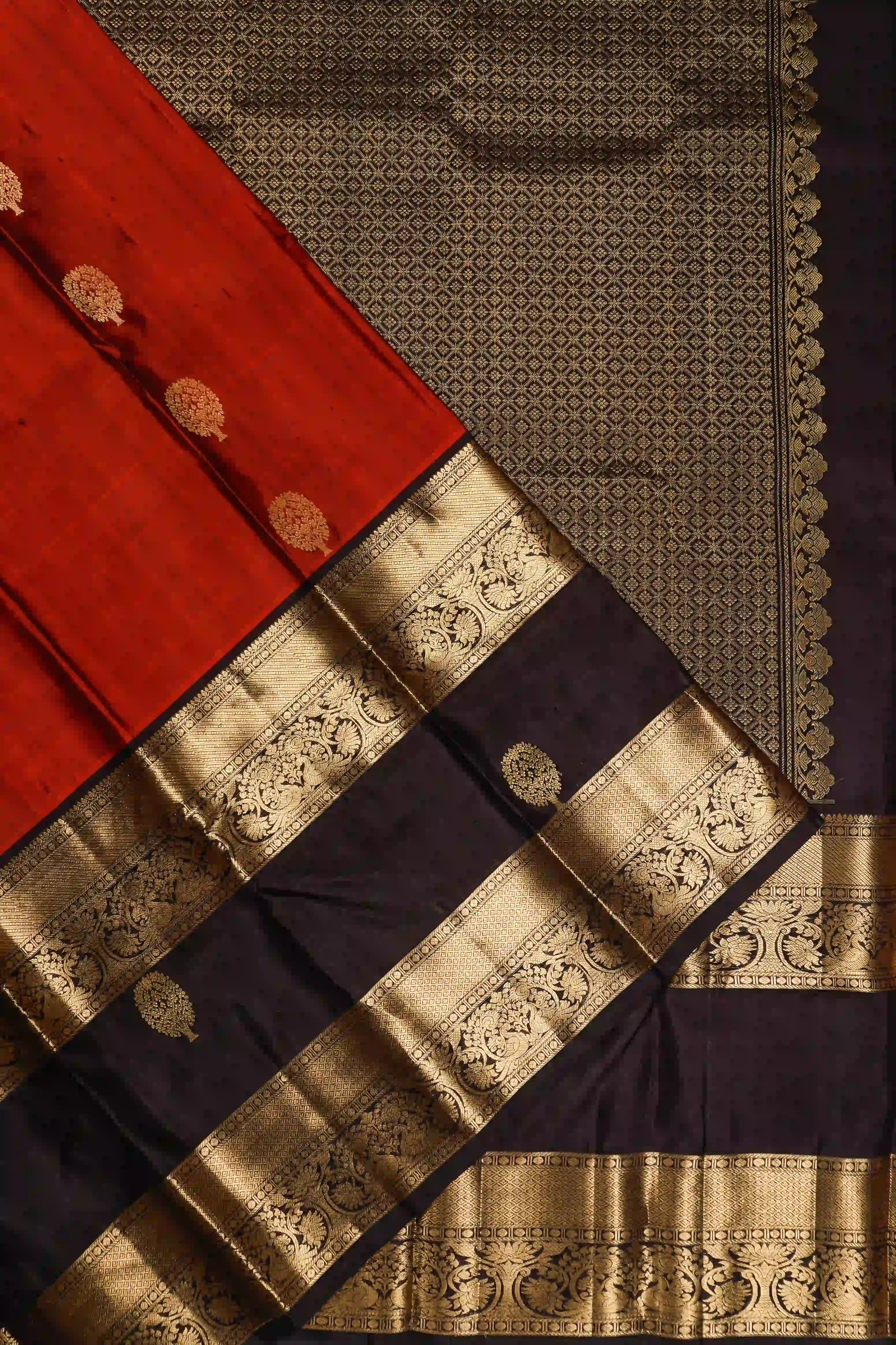 Kanchipuram Silk Brocade Rust Orange Saree