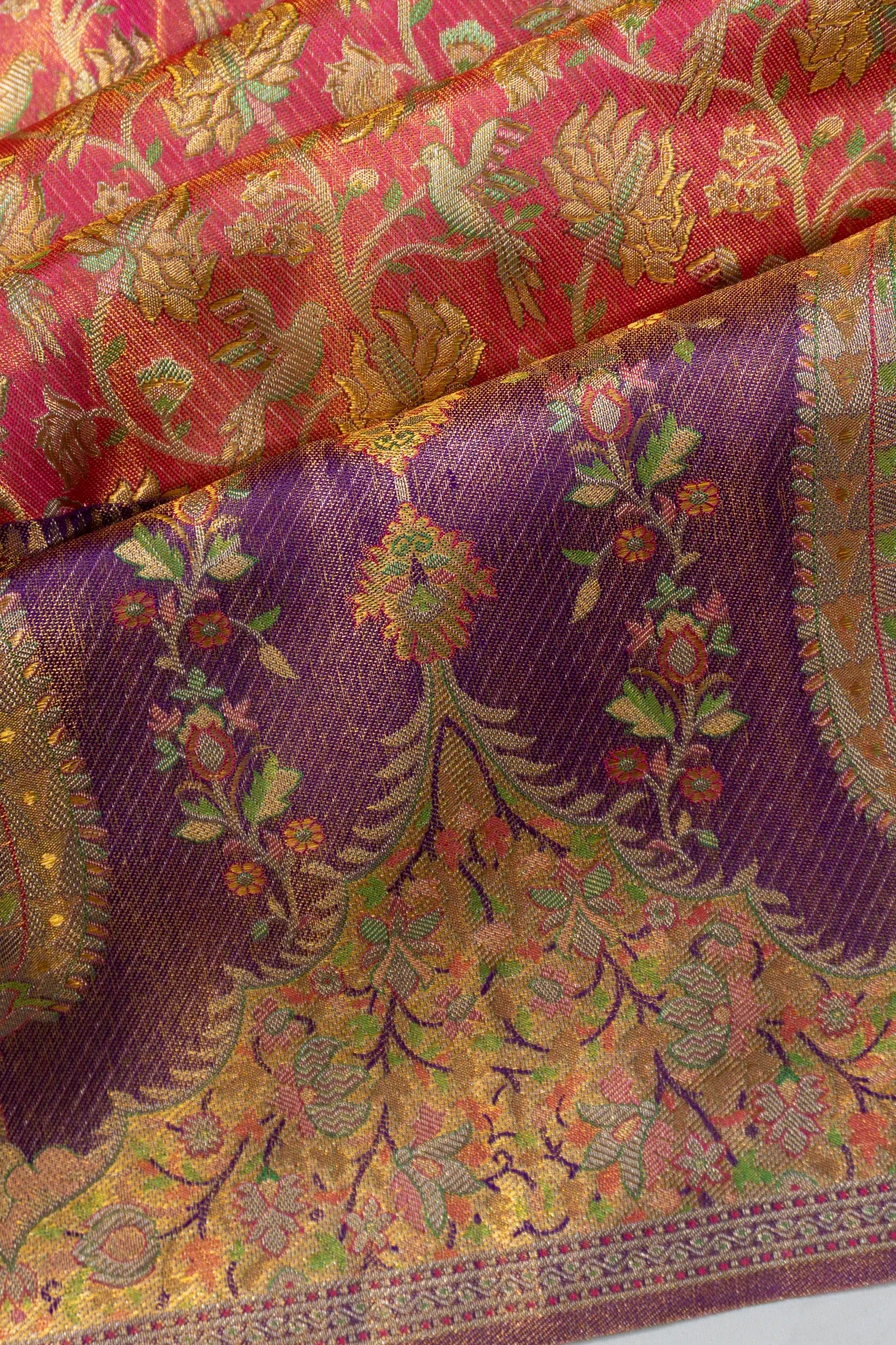 Kanchipuram Silk Tissue Brocade Pink Saree