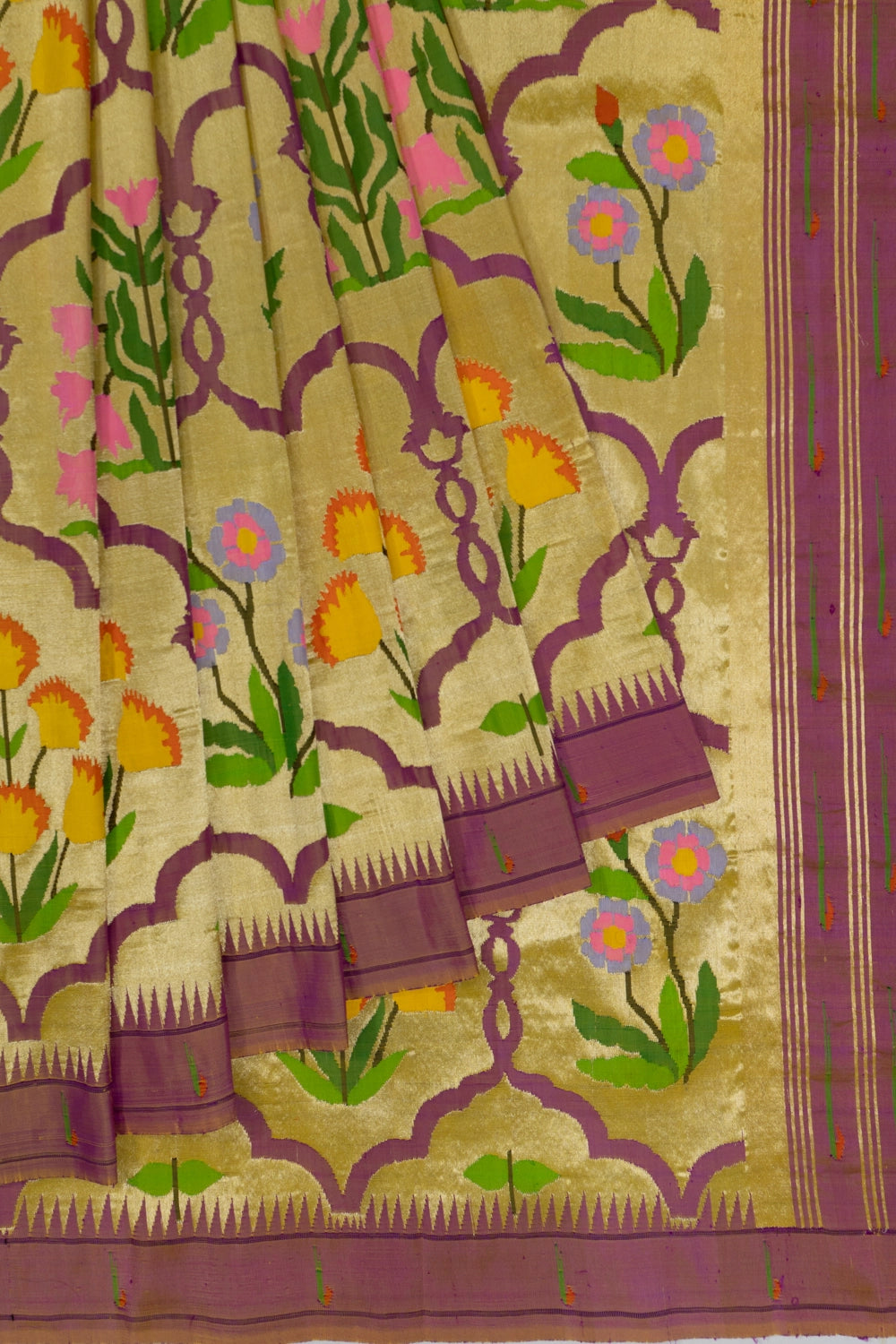 Paithani Silk Tissue All Over Jaal Gold Saree