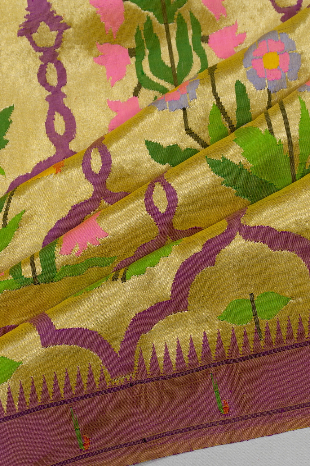 Paithani Silk Tissue All Over Jaal Gold Saree