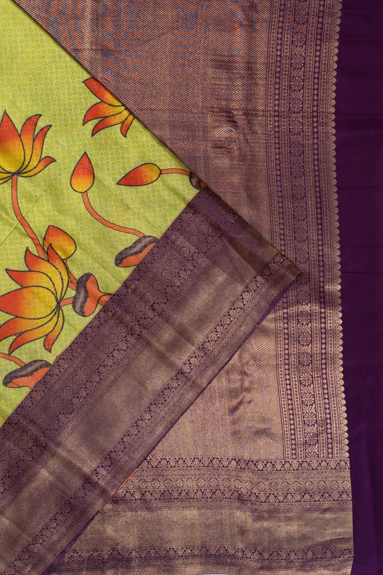 Taranga Kanchi Silk Floral Printed Green Saree