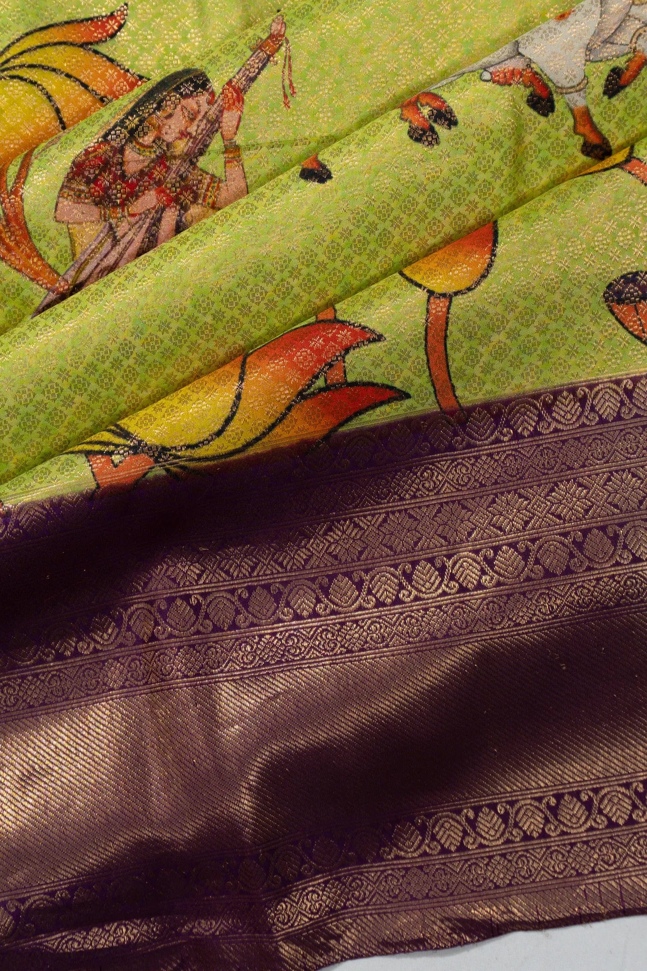 Taranga Kanchi Silk Floral Printed Green Saree