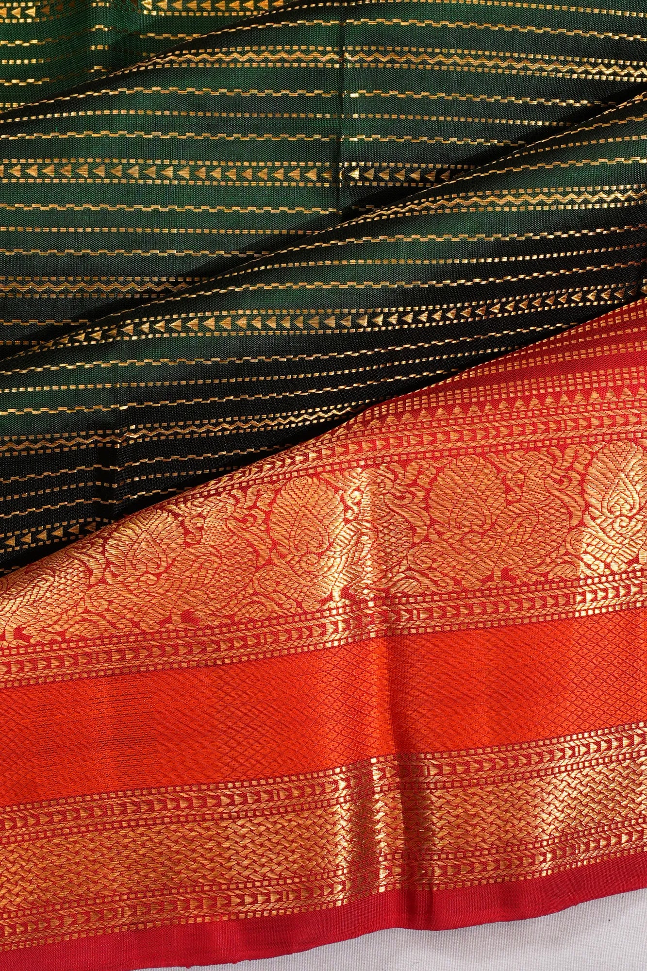 Vintage Kanchipuram Silk Brocade Green Saree