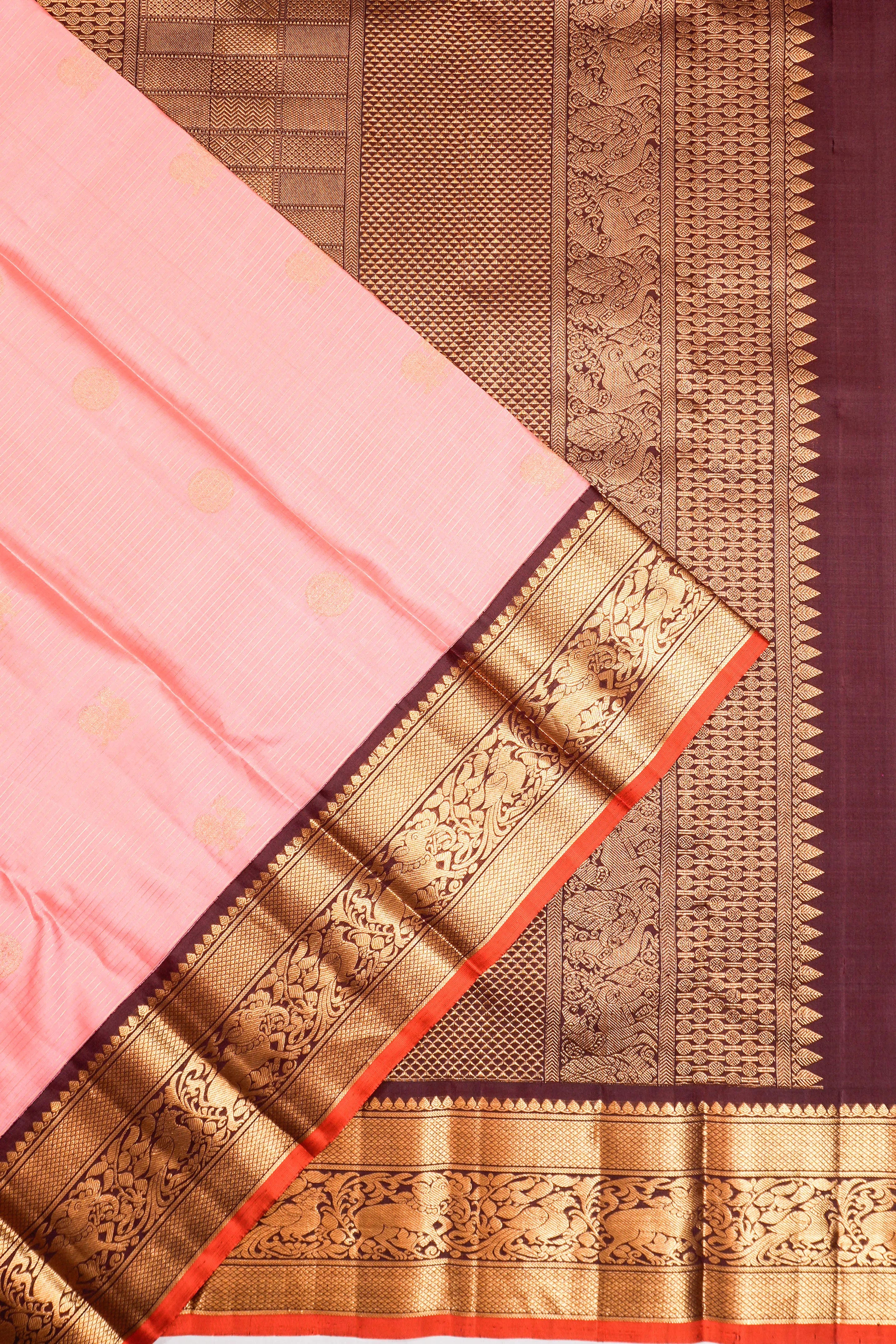 Kanchipuram Silk Butta And Lines Pink Saree
