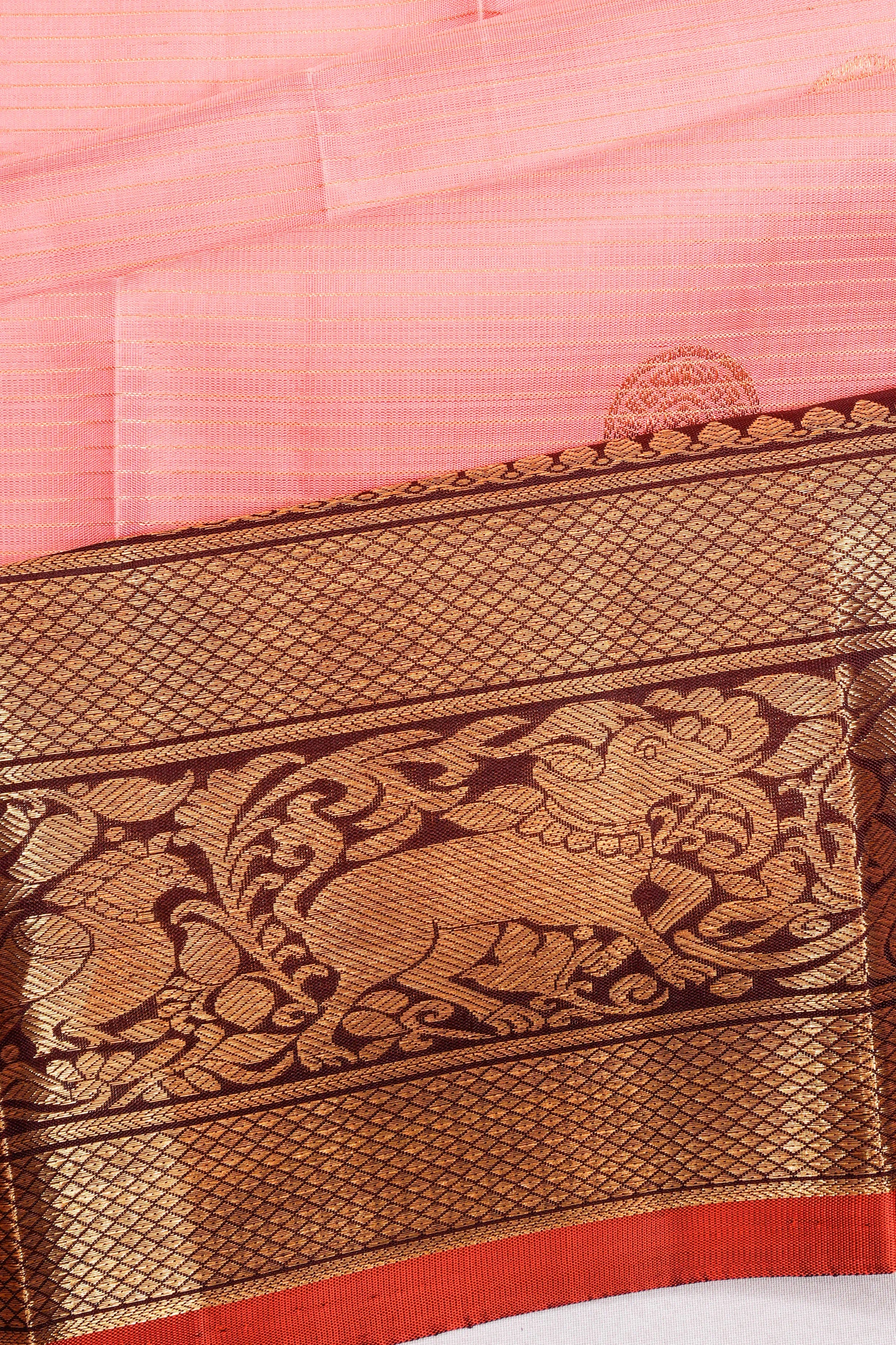 Kanchipuram Silk Butta And Lines Pink Saree