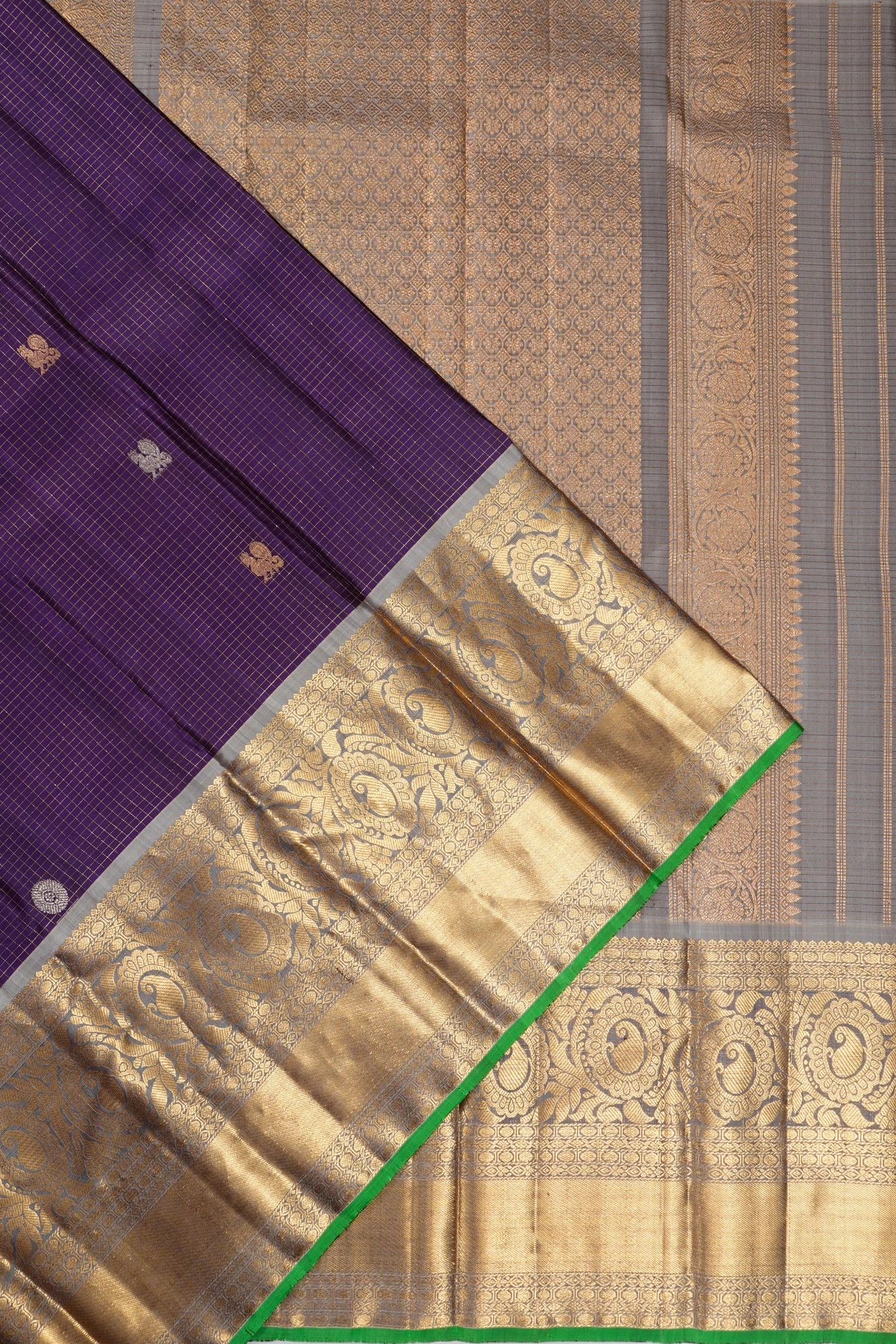 Classic Kanchipuram Silk Checks And Butta Purple Saree