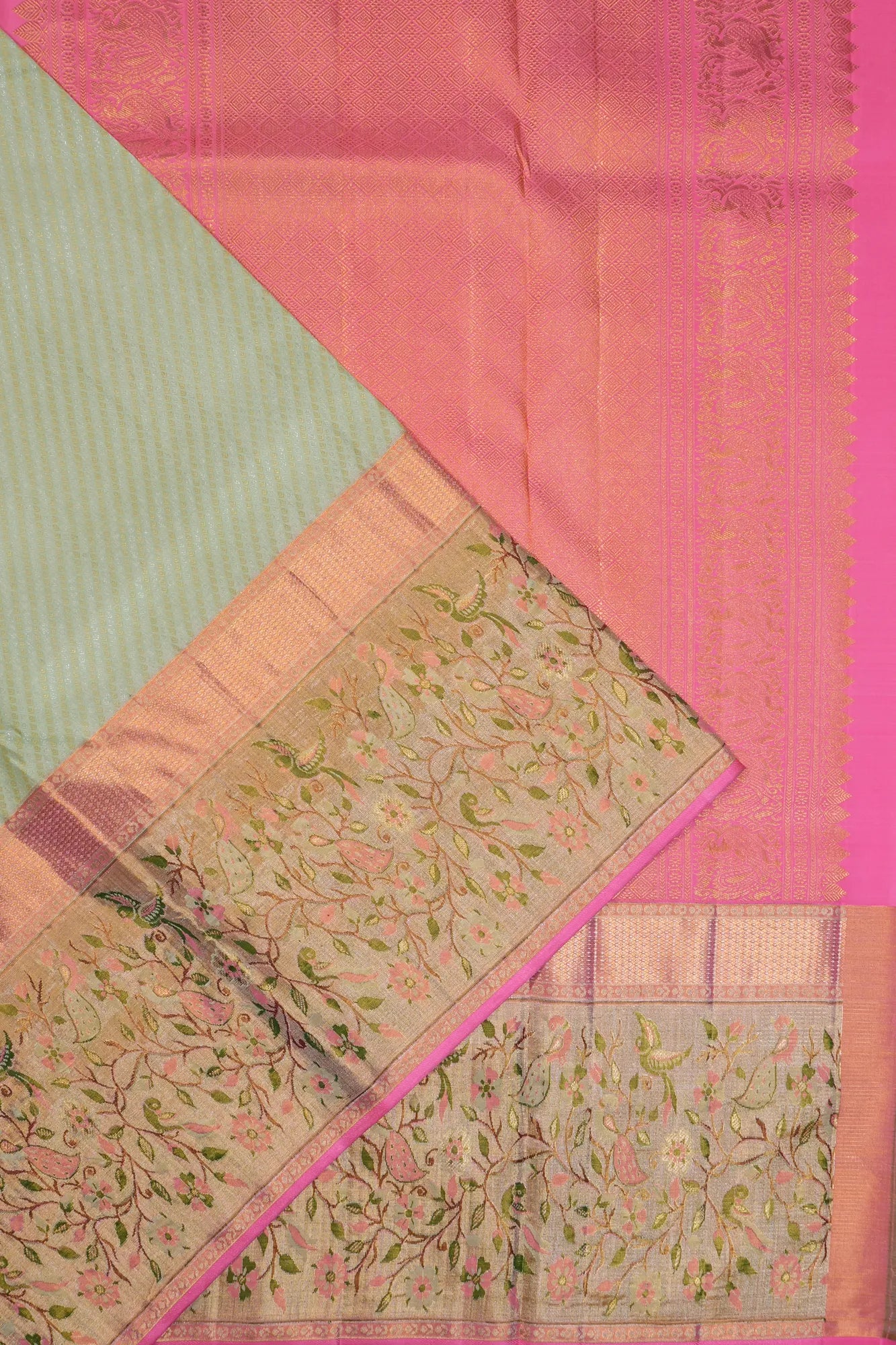 Kanchipuram Silk Brocade Pastel Green Saree