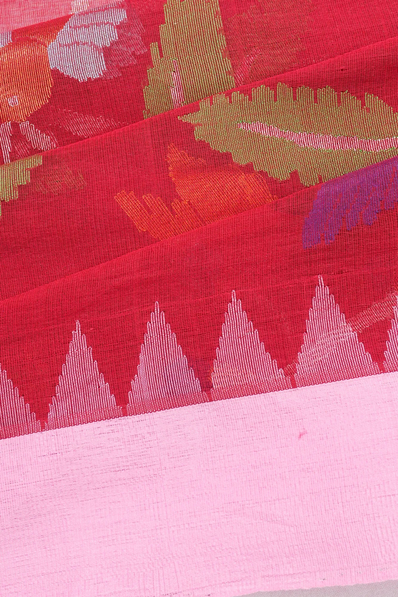 Ponduru Handspun Cotton Jamdani Red Saree