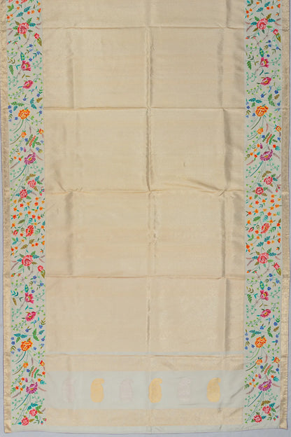 Petit Point X Kanchipuram Silk Tissue Chevron Brocade Gold Saree