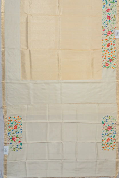 Petit Point X Kanchipuram Silk Tissue Chevron Brocade Gold Saree