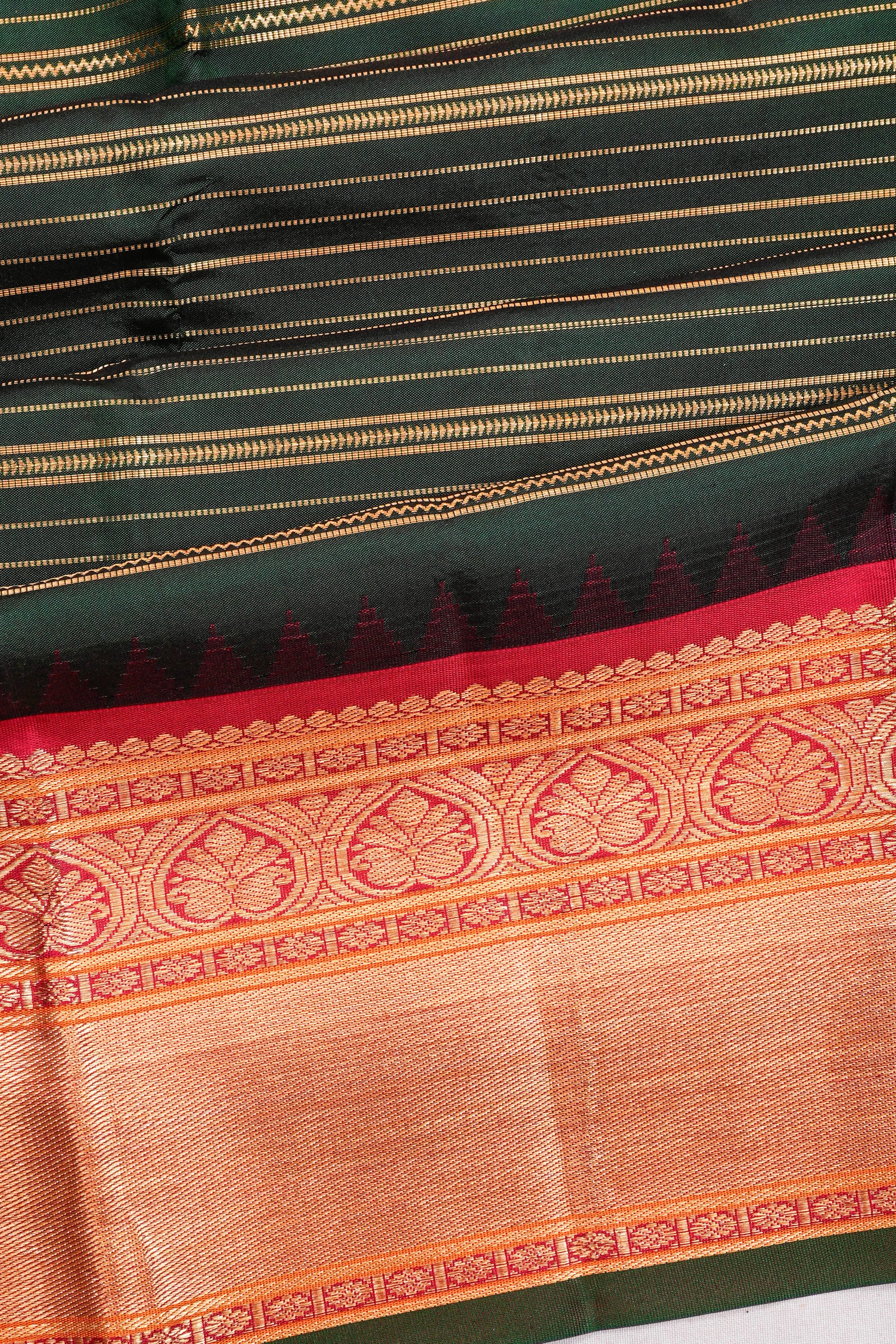 Taranga Kanchi Silk Brocade Bottle Green Saree