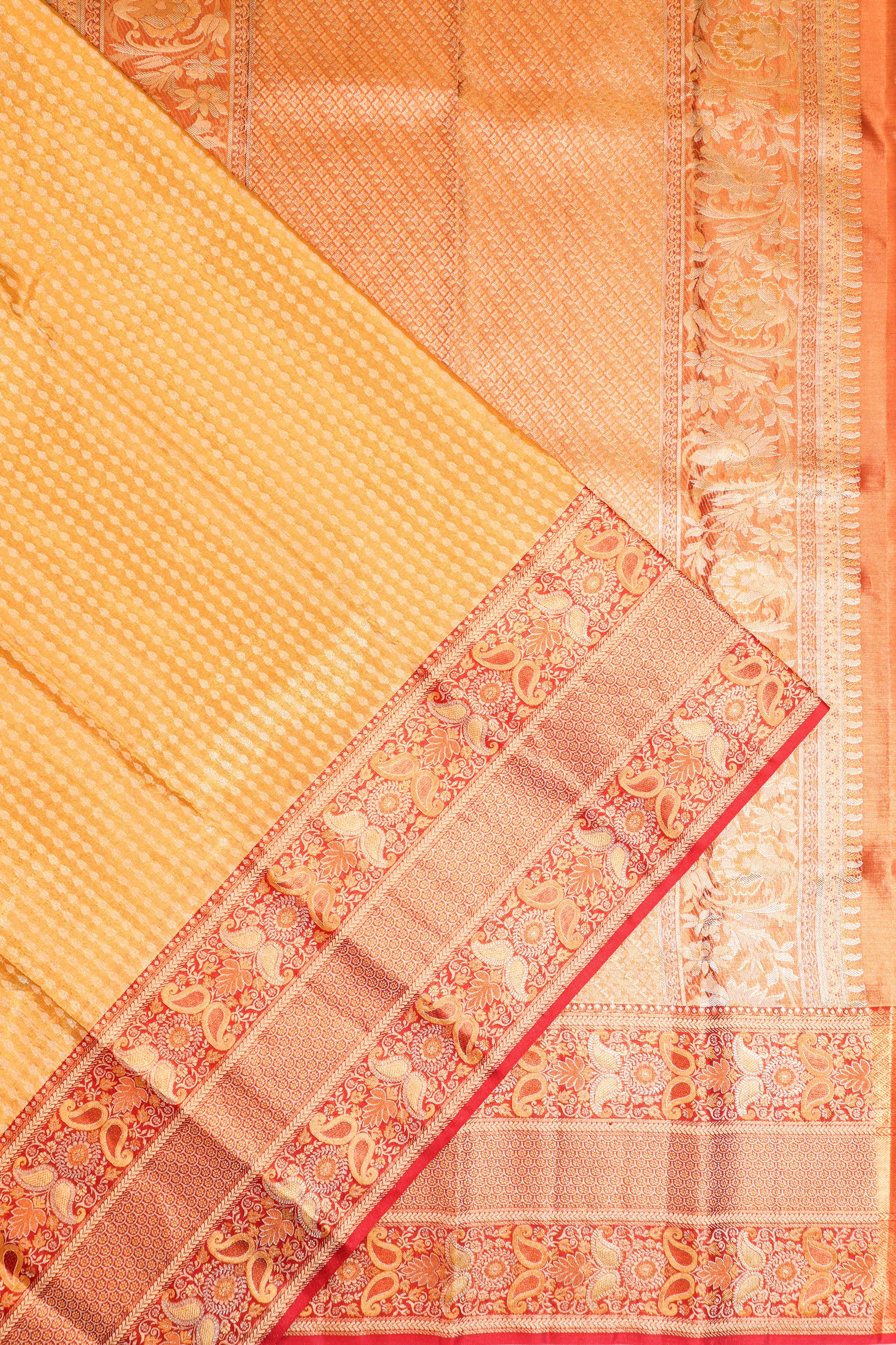 Kanchipuram Silk Tissue Brocade Yellow Saree