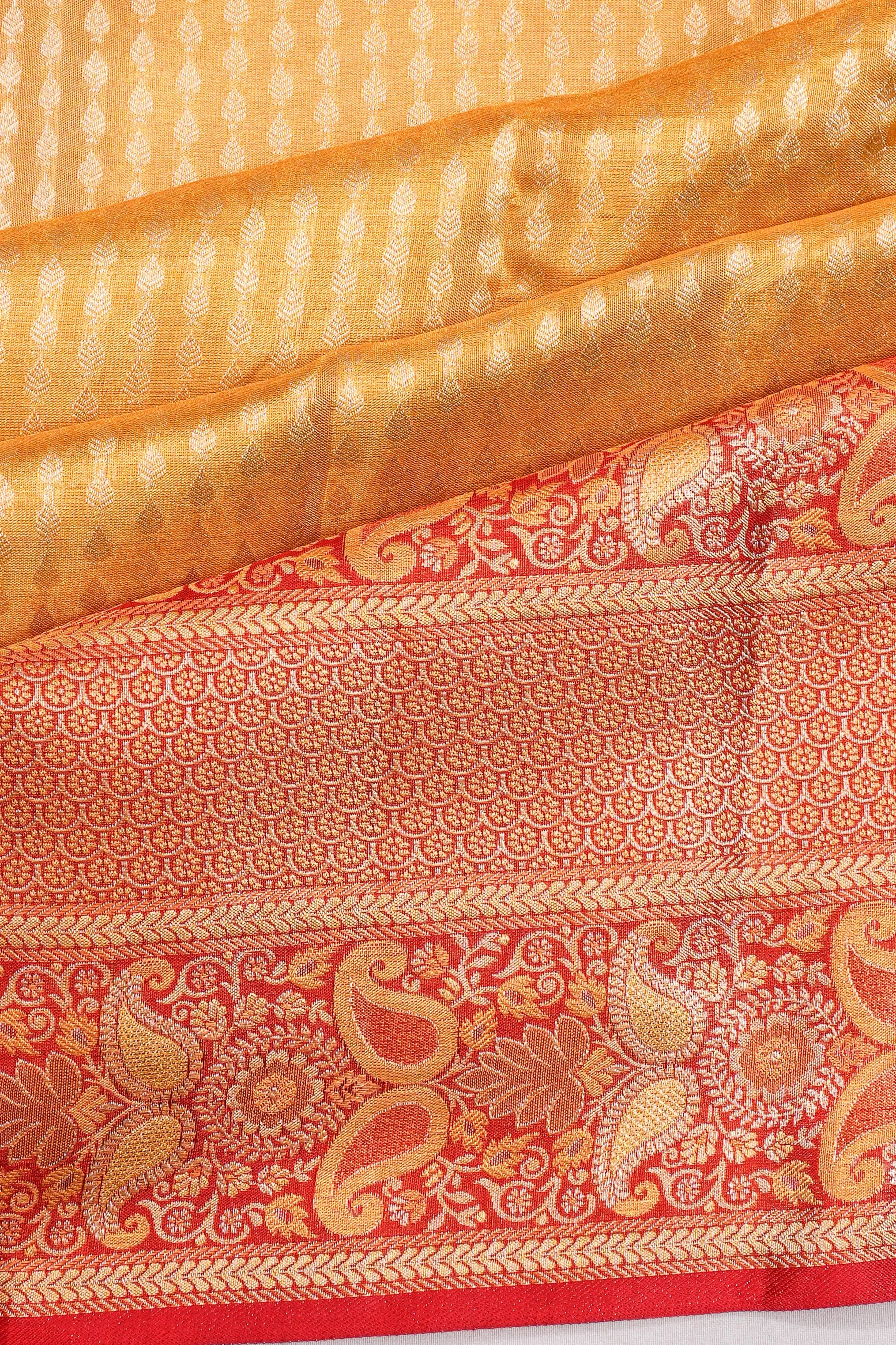 Kanchipuram Silk Tissue Brocade Yellow Saree