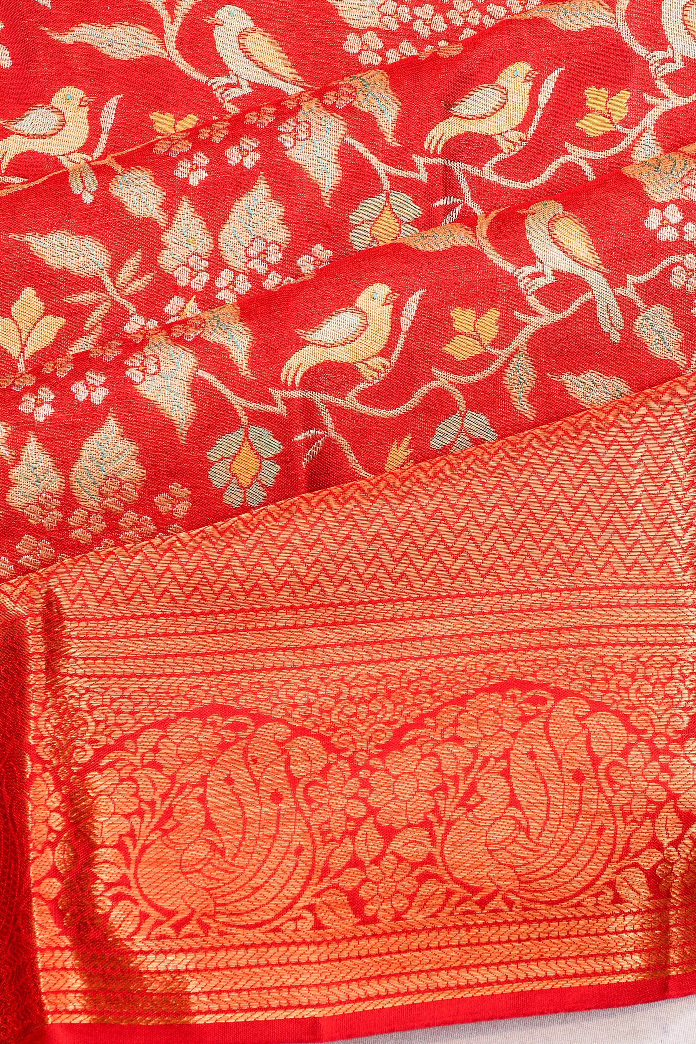 Kanchipuram Silk Jaal Red Saree
