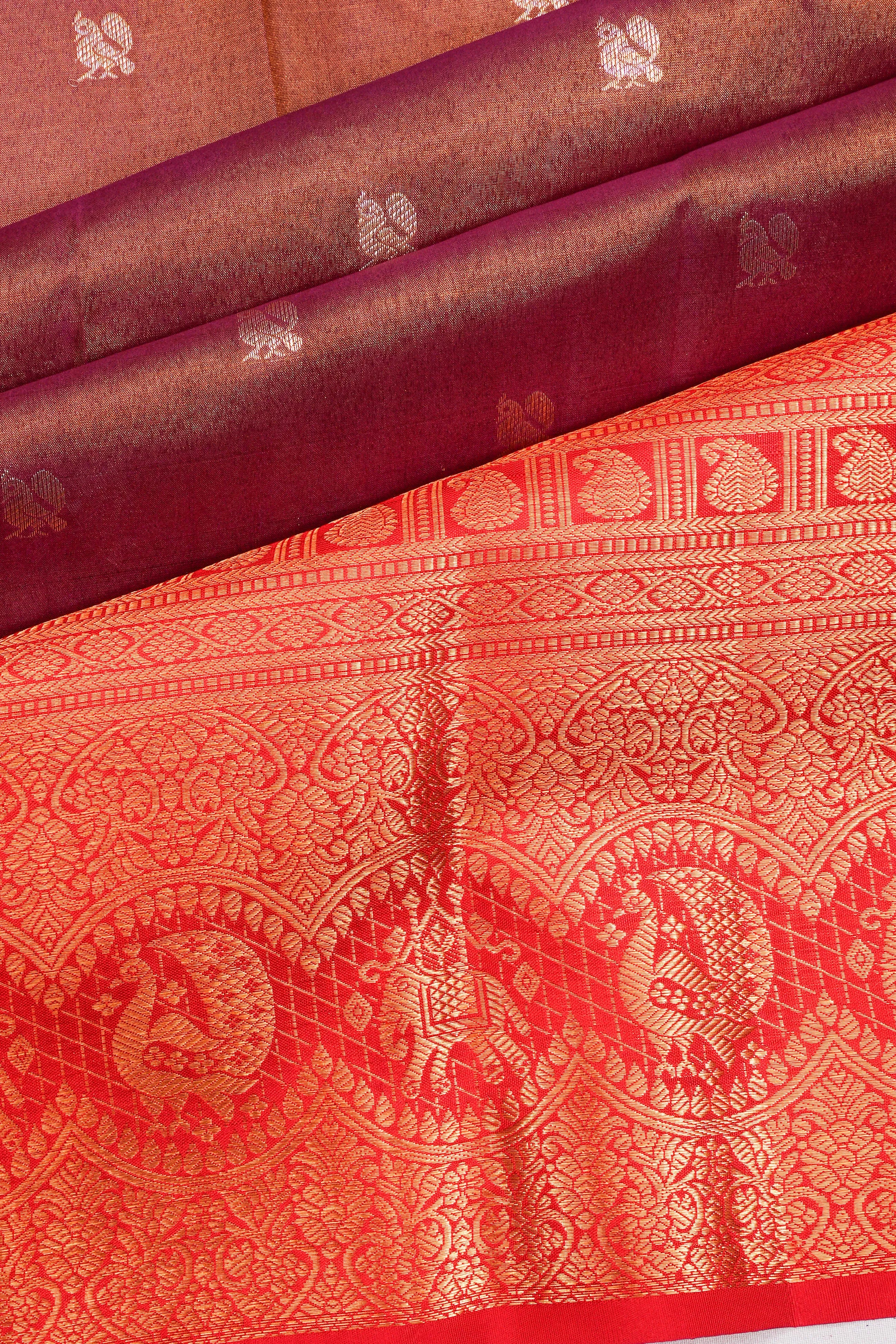 Taranga Kanchi Silk Butta Brown Saree