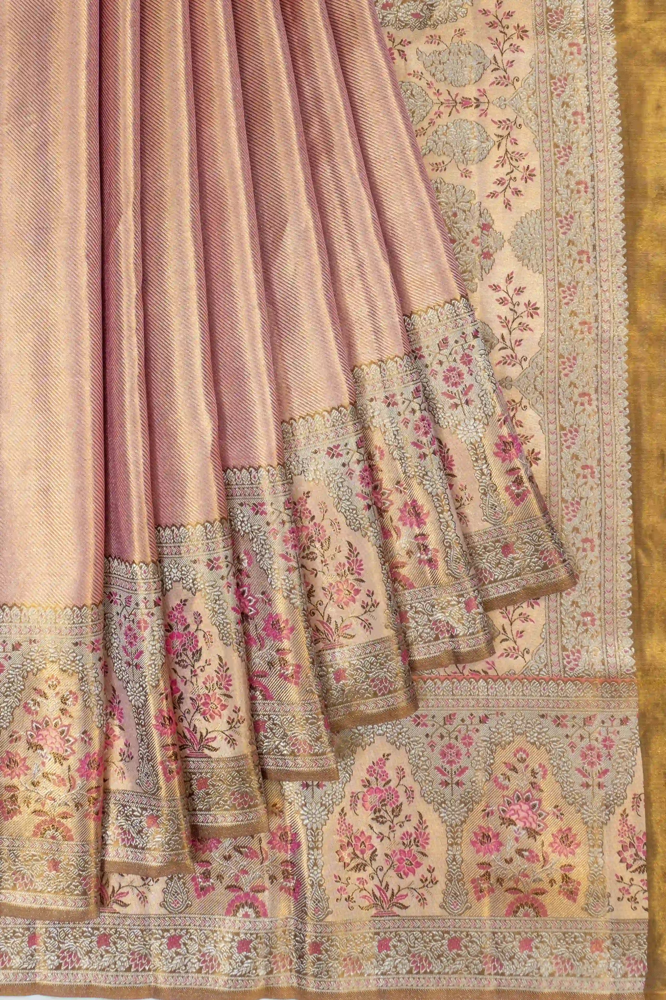 Kanchipuram Silk Tissue Brocade Pink Saree