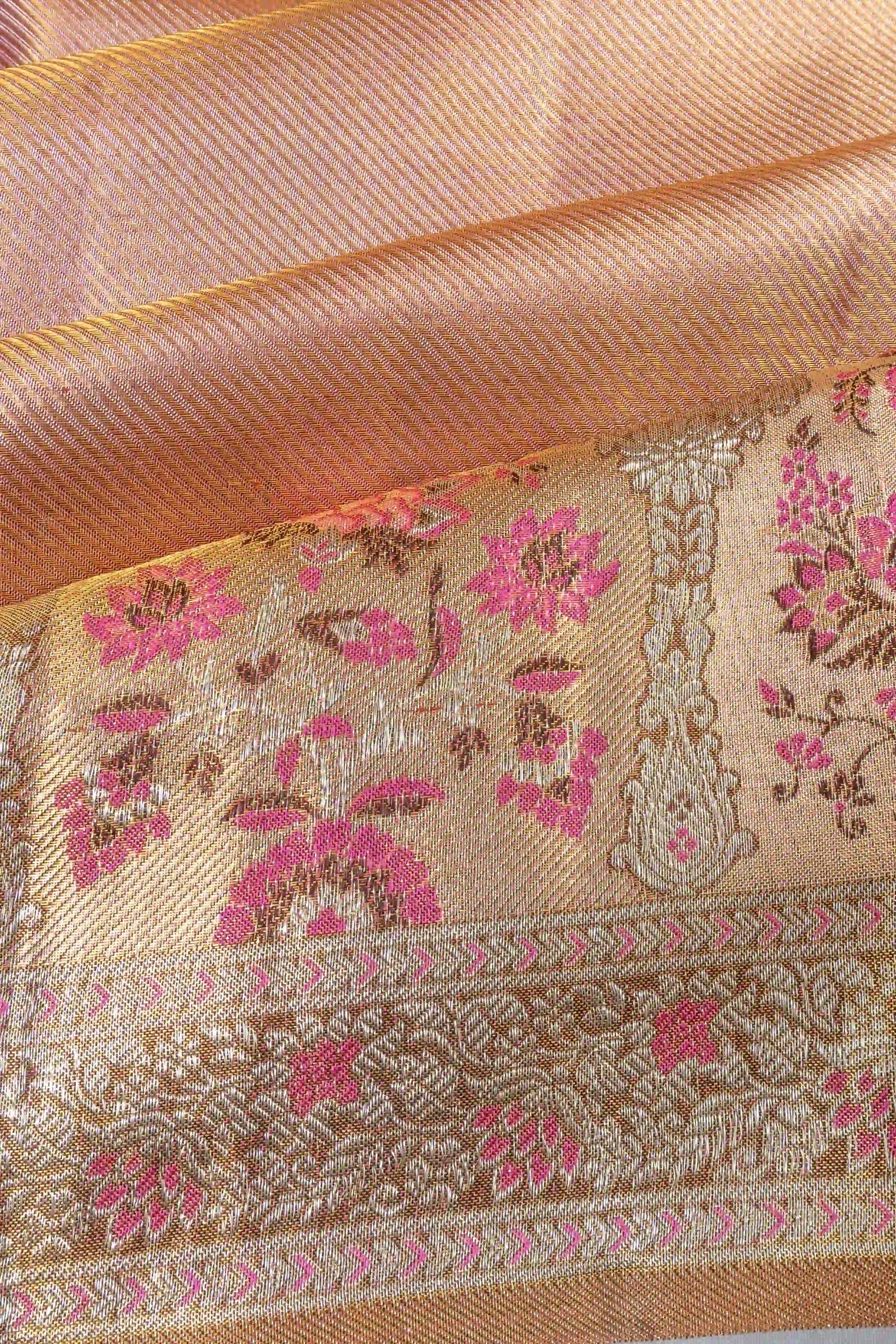 Kanchipuram Silk Tissue Brocade Pink Saree