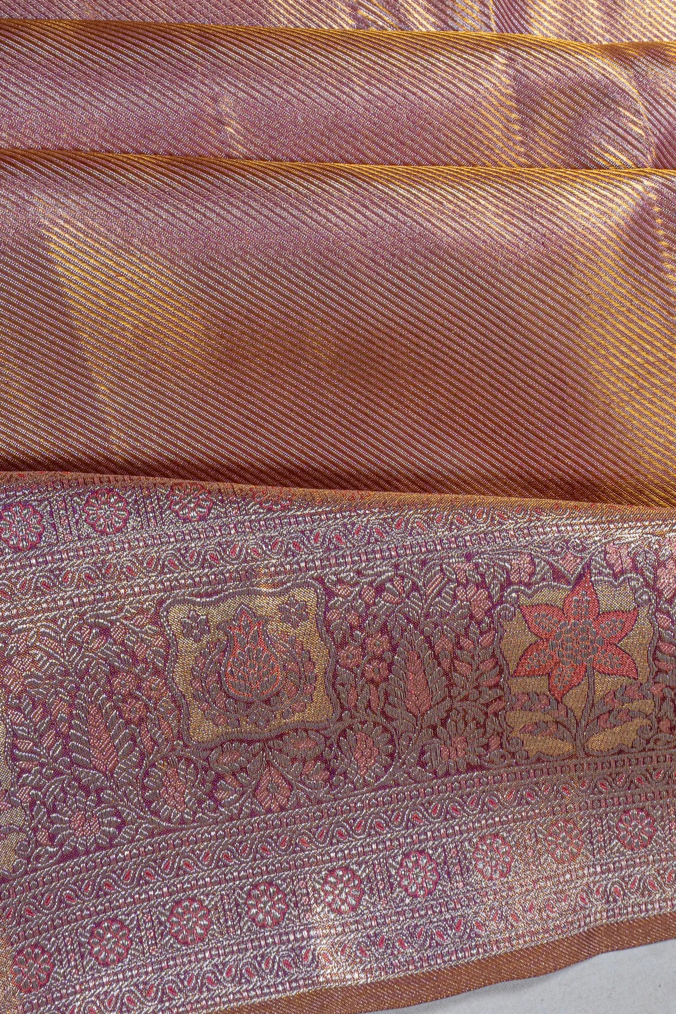Kanchipuram Silk Tissue Brocade Pink Saree
