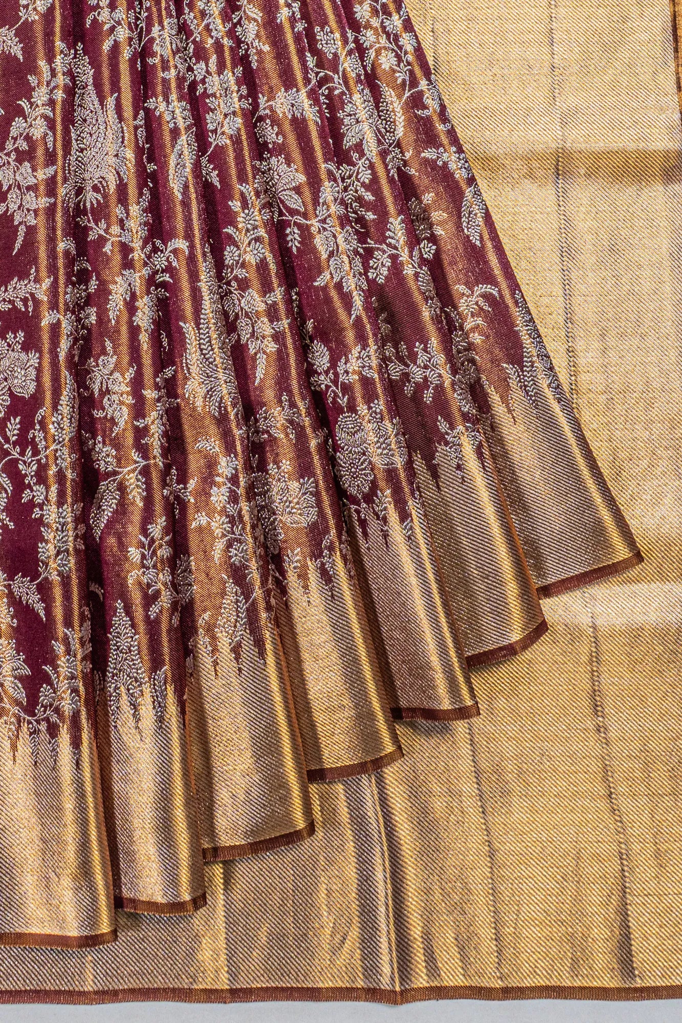 Kanchipuram Silk Tissue Brocade Brown Saree