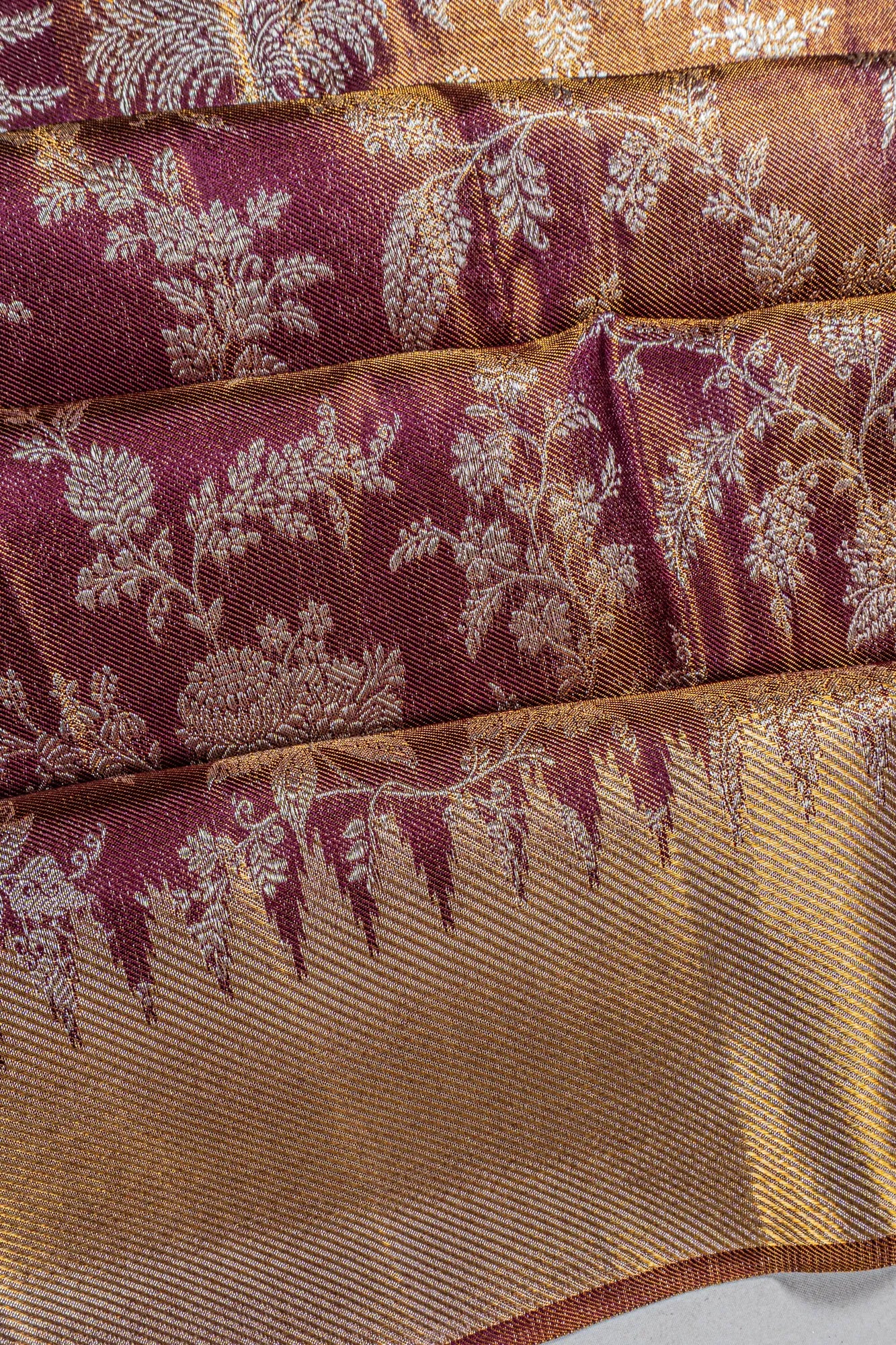 Kanchipuram Silk Tissue Brocade Brown Saree