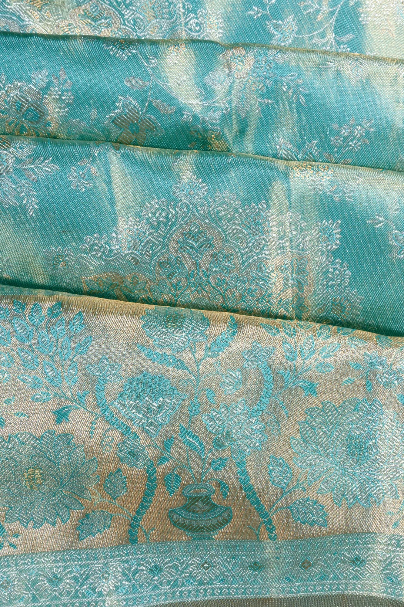 Kanchipuram Silk Tissue Brocade Pastel Blue Saree