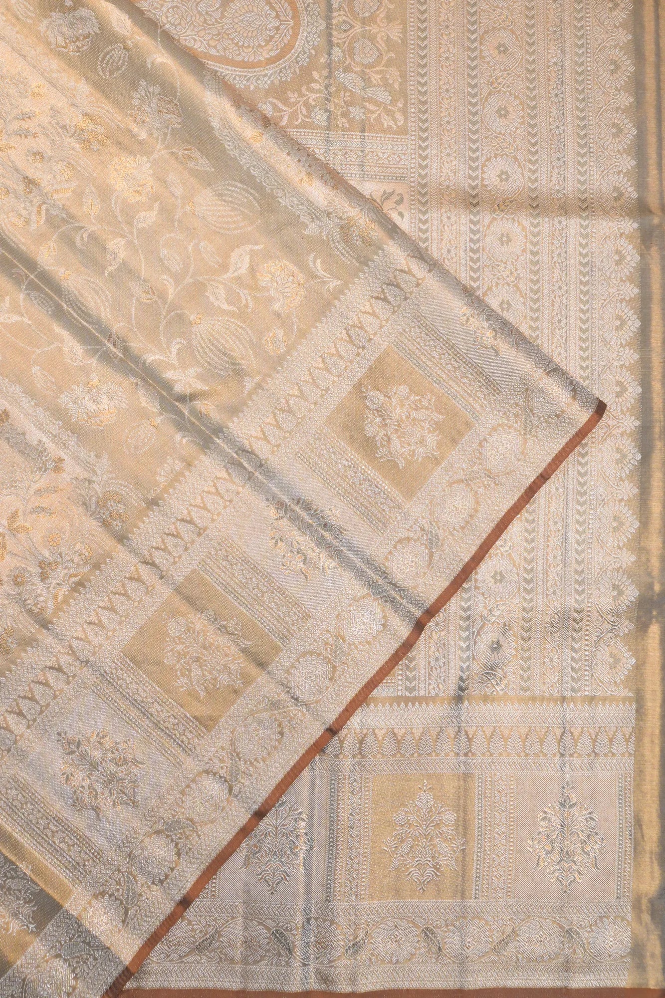 Kanchipuram Silk Tissue Brocade Silver Saree