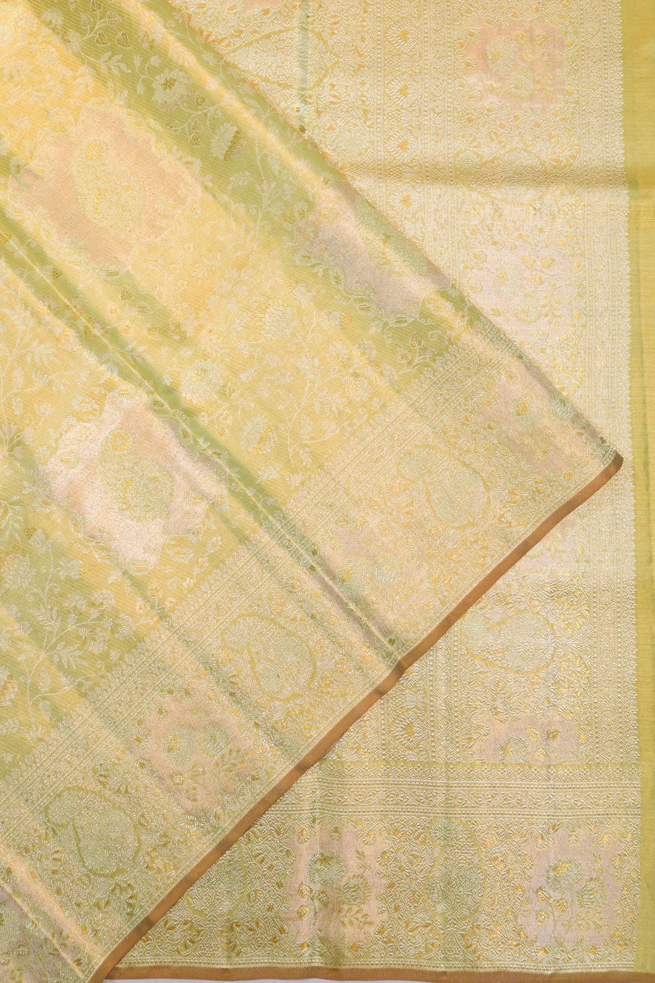 Kanchipuram Silk Tissue Brocade Pista Green Saree