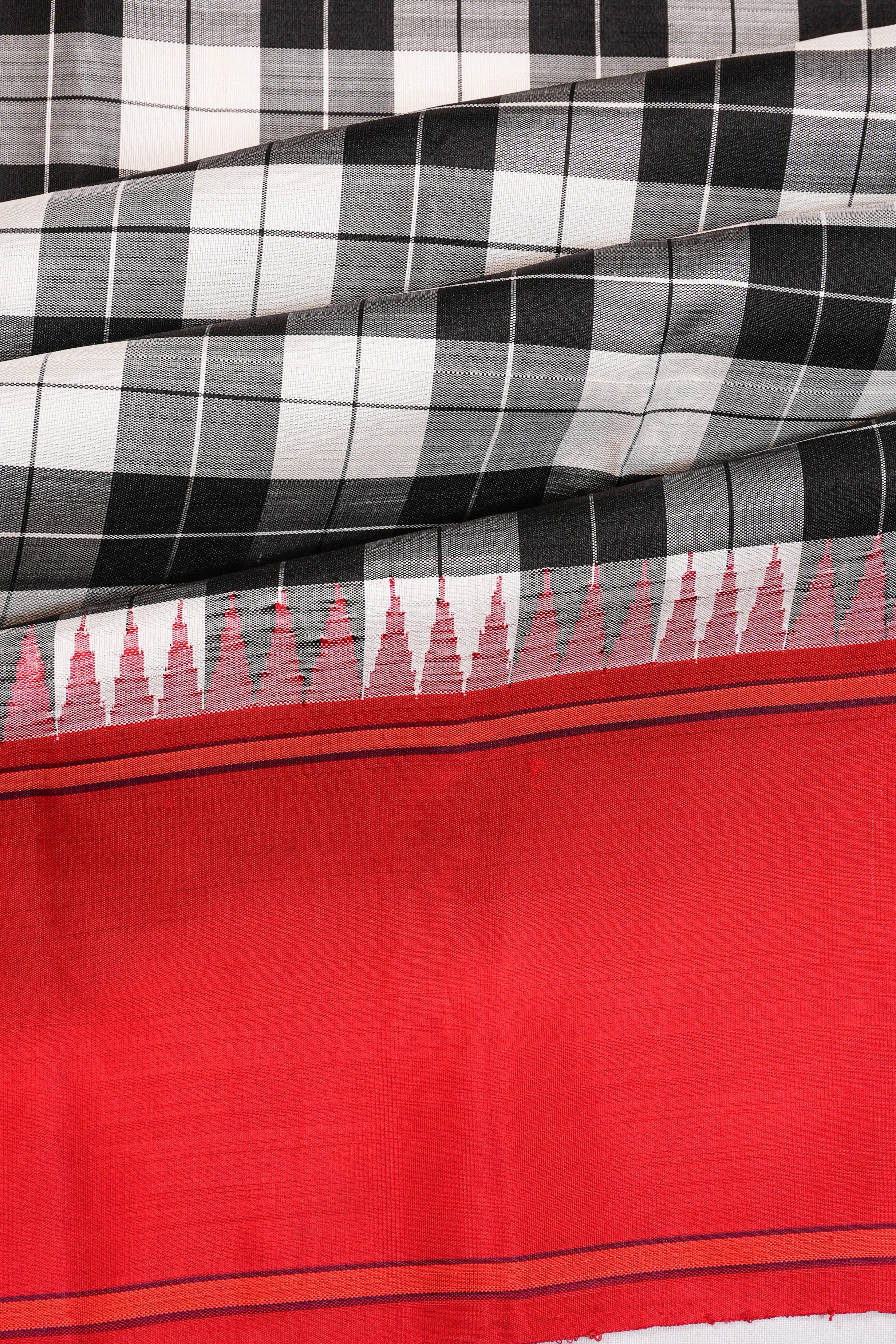 Kanchipuram Silk Checks White Saree