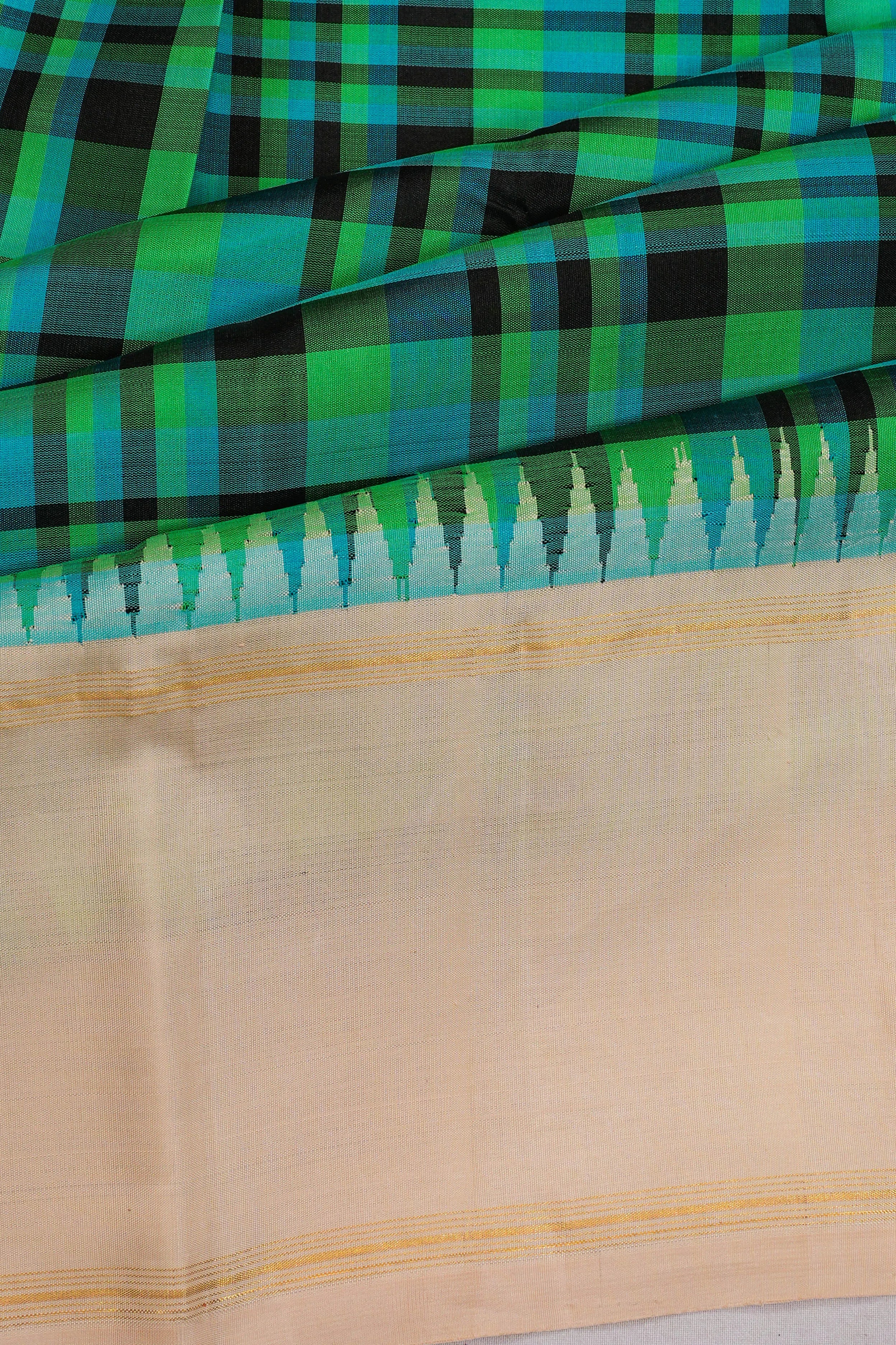 Kanchipuram Silk Checks Green Saree