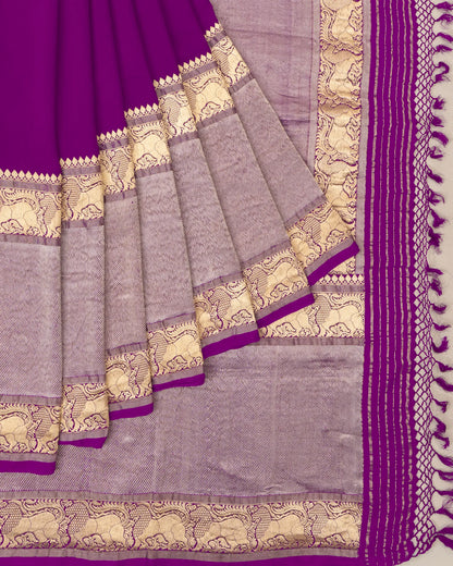 Kanchipuram X Georgette Plain Violet Saree With Big Border