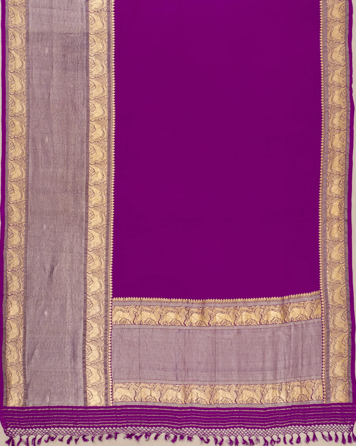 Kanchipuram X Georgette Plain Violet Saree With Big Border