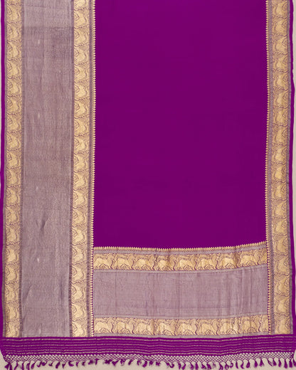 Kanchipuram X Georgette Plain Violet Saree With Big Border