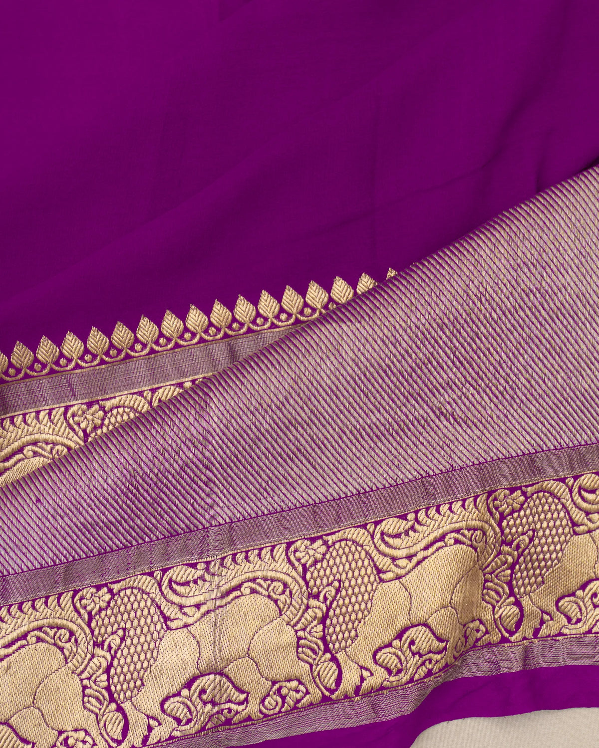 Kanchipuram X Georgette Plain Violet Saree With Big Border