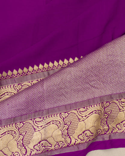Kanchipuram X Georgette Plain Violet Saree With Big Border