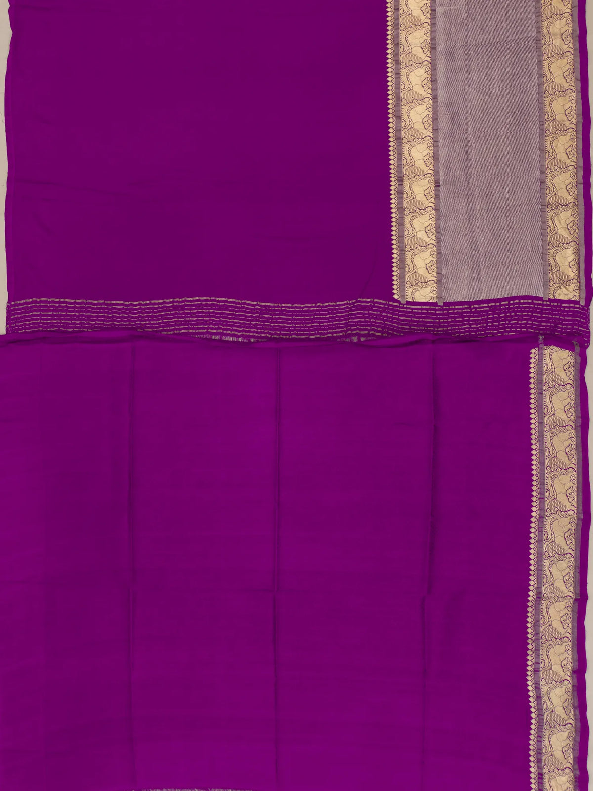 Kanchipuram X Georgette Plain Violet Saree With Big Border