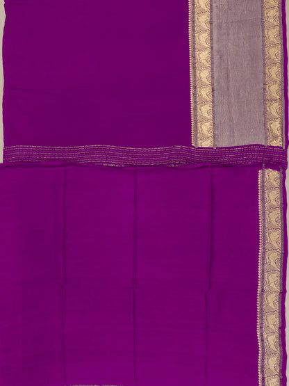 Kanchipuram X Georgette Plain Violet Saree With Big Border