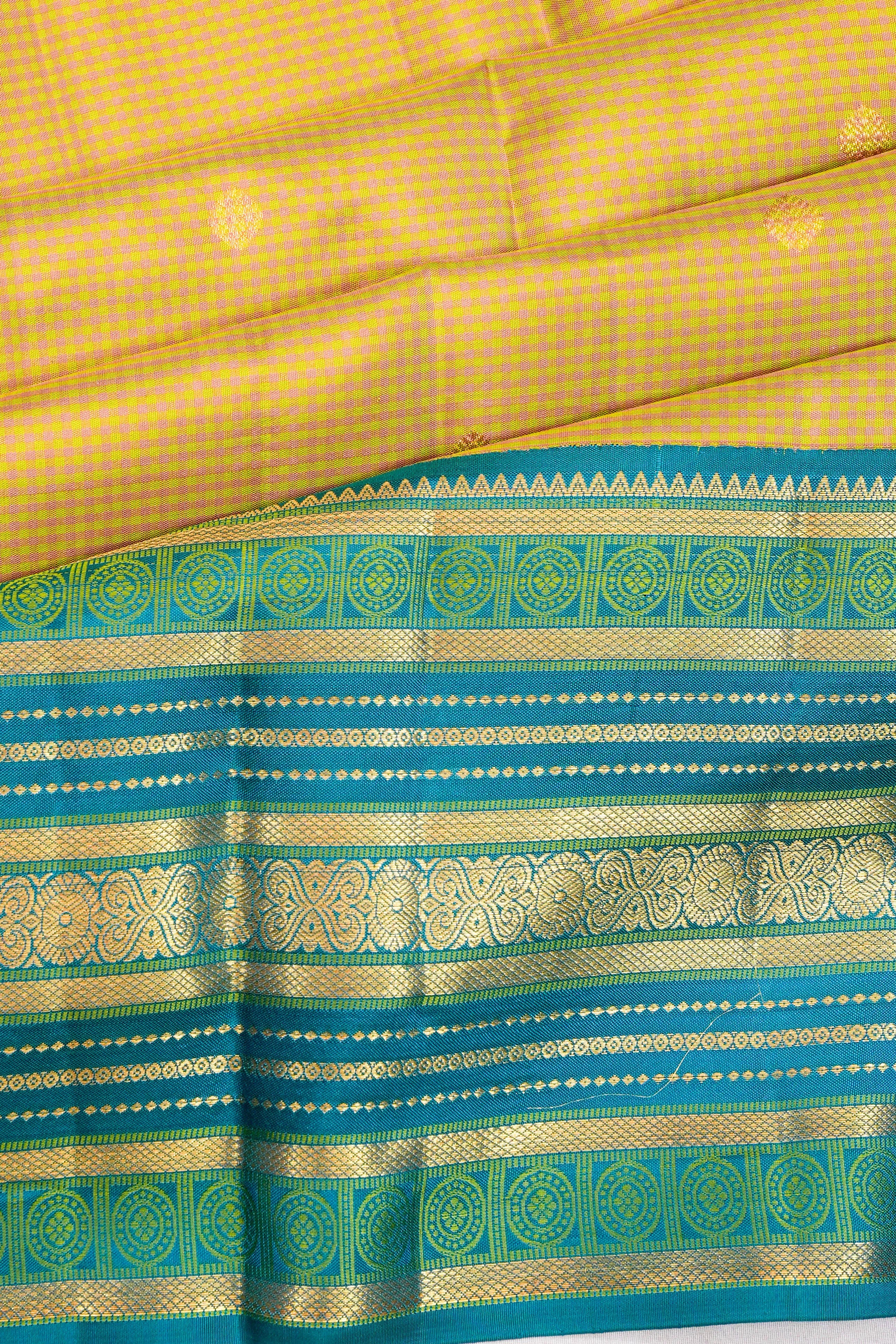 Taranga Kanchi Silk Checks And Butta Yellow Saree