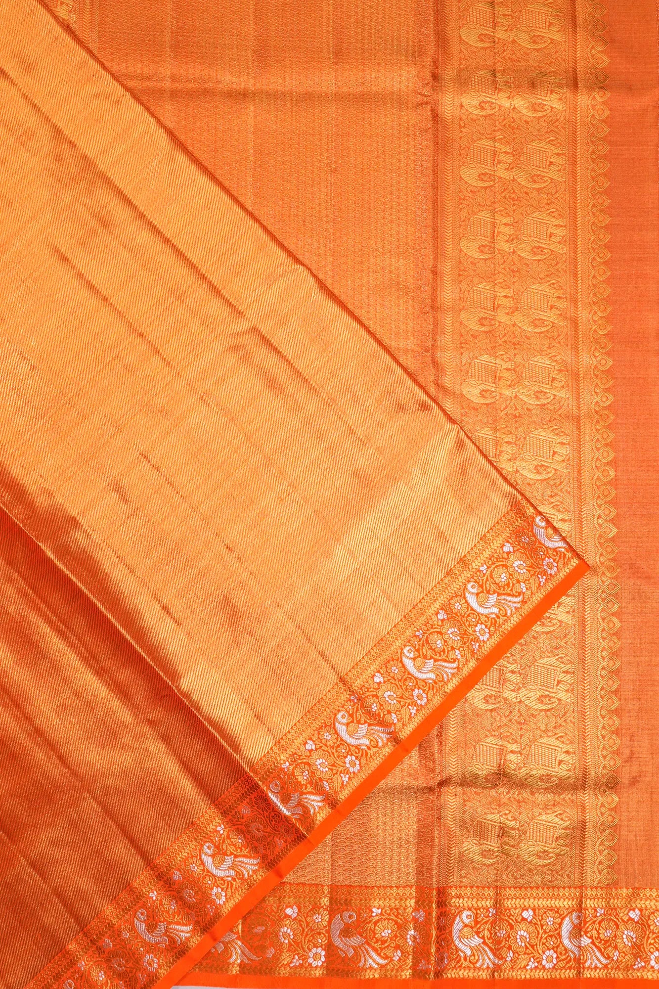 Kanchipuram Silk Tissue Brocade Orange Saree