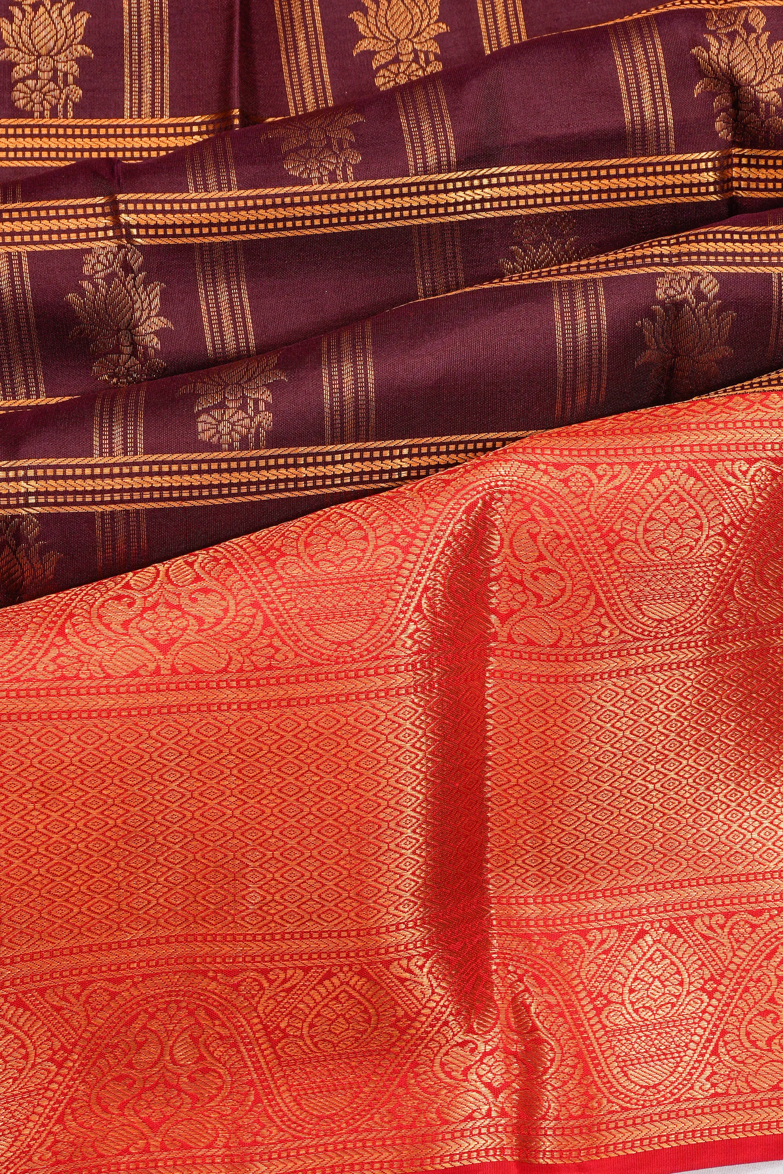 Taranga Kanchi Silk Checks And Butta Purple Saree