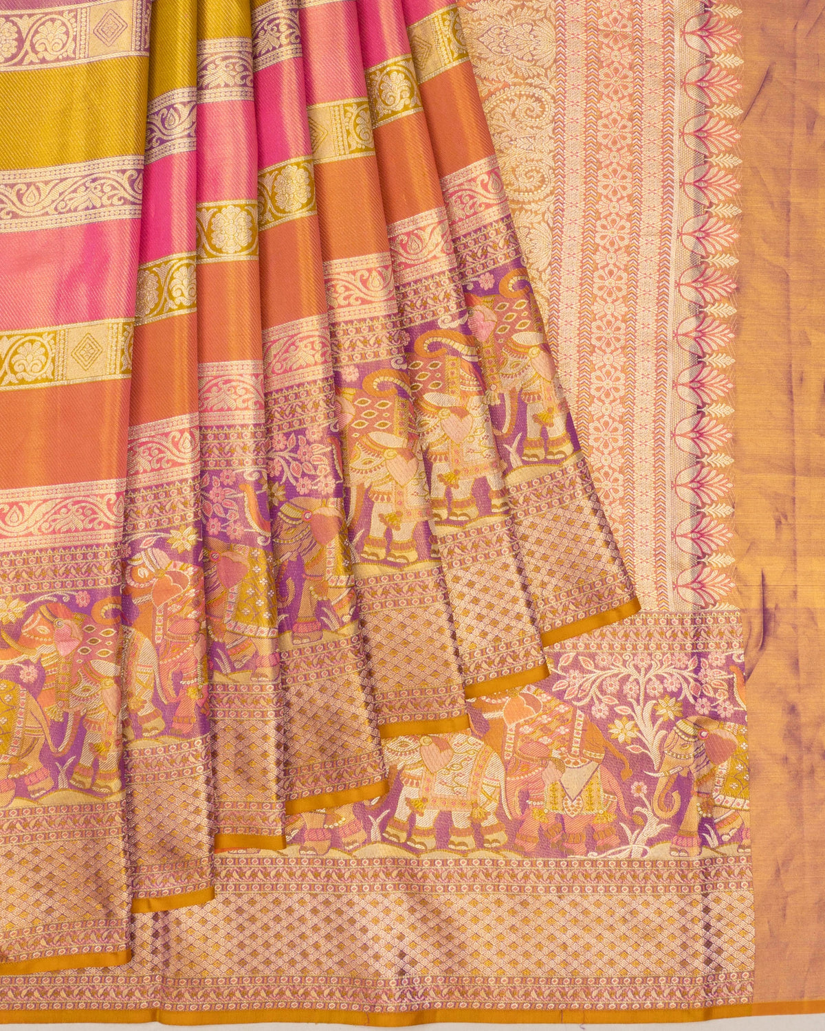 Taranga Kanchi Silk Tissue Lines And Brocade Multicolour Saree