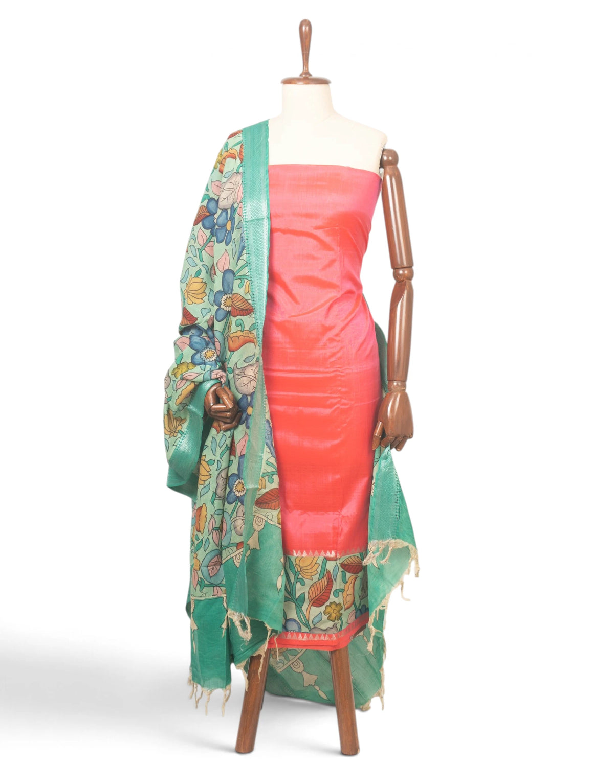 Kalamkari Silk Plain Pink Salwar Suit Set Set W/O Bottom