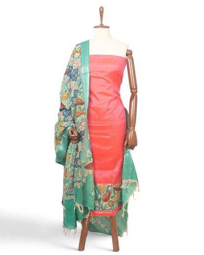 Kalamkari Silk Plain Pink Salwar Suit Set Set W/O Bottom